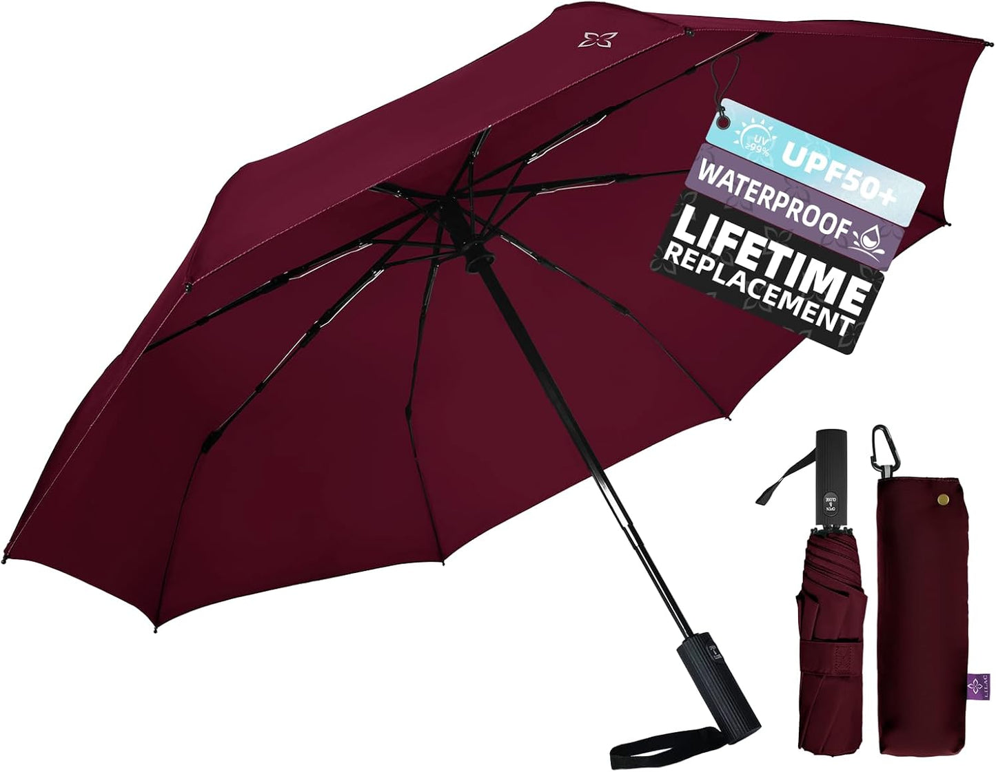 UV Travel Umbrella for Sun Protection & Rain, Compact Windproof Folding, Refined craftsmanship, Auto Open/Close, 43" Canopy with color coating, UPF 100+ UV Blocking, TSA Approved