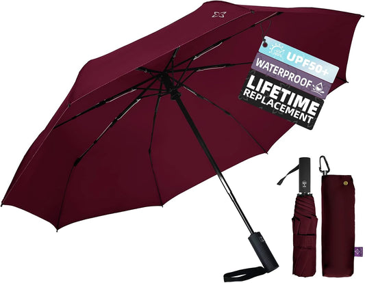 UV Travel Umbrella for Sun Protection & Rain, Compact Windproof Folding, Refined craftsmanship, Auto Open/Close, 43" Canopy with color coating, UPF 100+ UV Blocking, TSA Approved