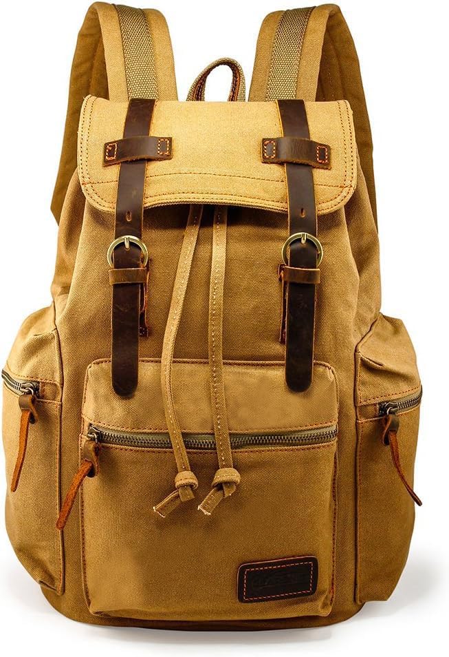 GEARONIC Vintage Canvas Backpack, Casual Daypack Backpacks for Men Women, 15inch Laptop Bag Travel Hiking Camping Rucksack