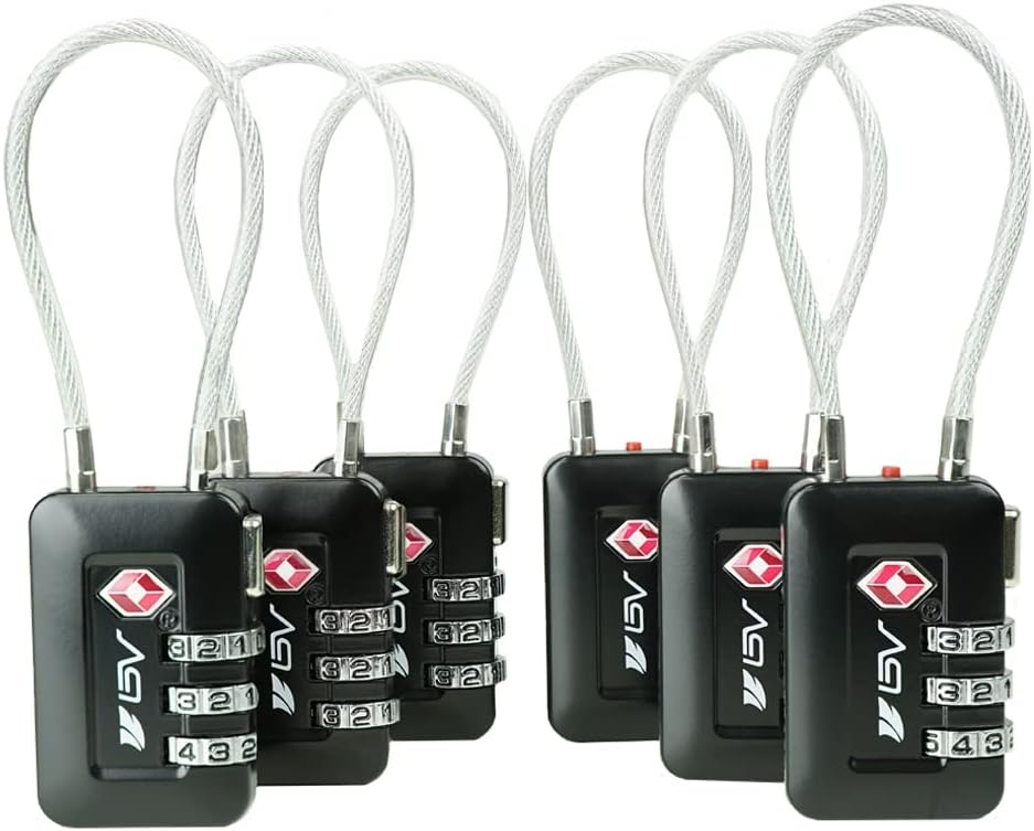 TSA Accepted Luggage Travel Lock, Set-Your-Own Combination Lock for School Gym Locker, Luggage Suitcase Baggage Locks, Filing Cabinets, Toolbox, Case (Black, 6 Pack)