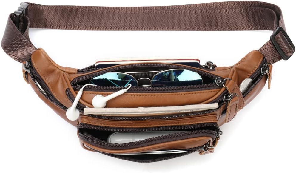 Leather Fanny Pack Waist Bag for Men Women Outdoor Travel Hiking Camping Walking Running Hip Bum