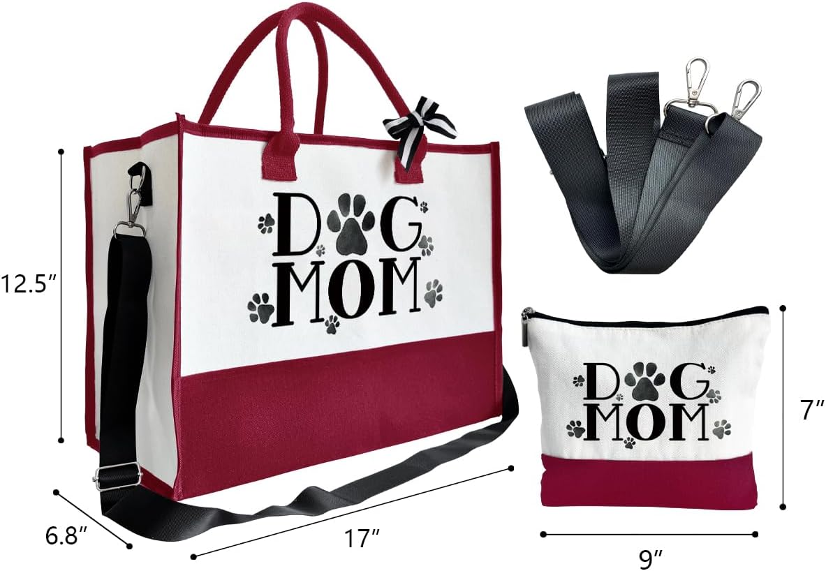 Dog Mom Tote Bag, Canvas Tote Bag for Women, Shoulder Beach Bag, Reusable Travel Beach Tote, Gifts for Dog Lovers and Pet Owners, Durable Everyday Handbag and Shopping Bag A1