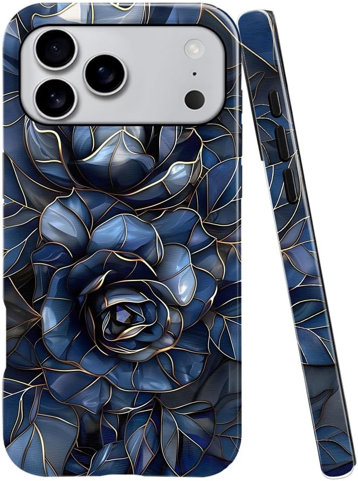 Case for iPhone 17 Pro Max - Slim Fit Anti-Scratch Phone Case for Girl Women - Rose Floral Stained Glass (Glossy)