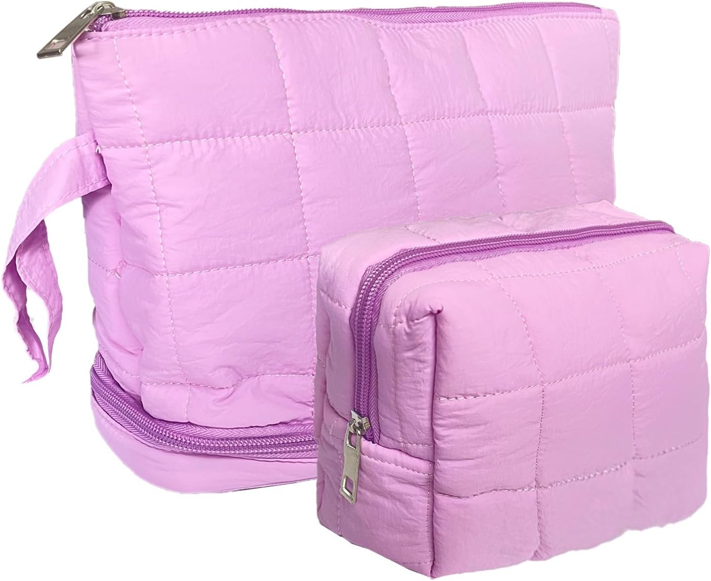 Purple Puffy Puffer Makeup Bag for Purse Small Makeup Pouch Quilted Cosmetic Bag Cute Cotton Toiletry Pouch Bag for Women