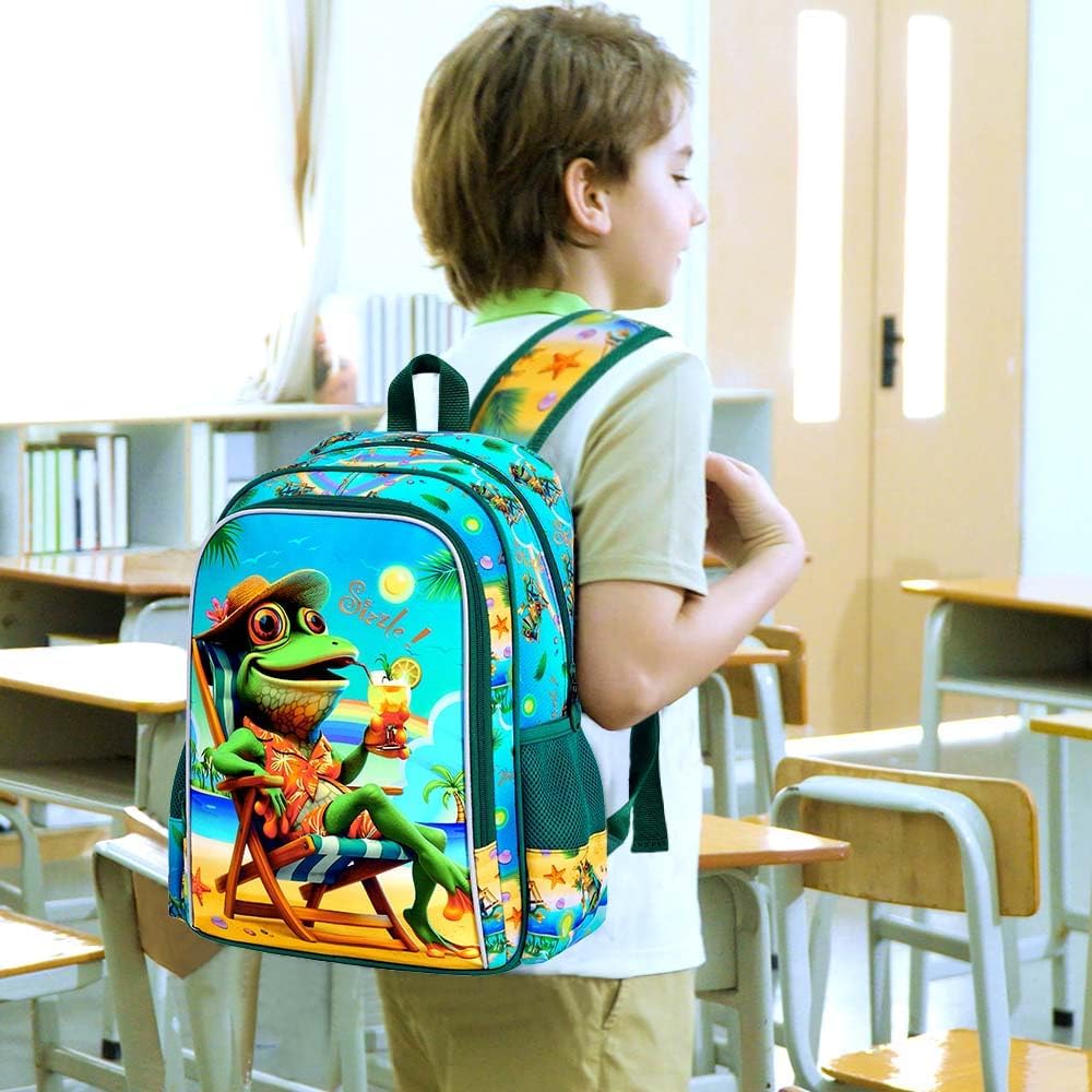 3PCS Boys Backpack, Water Resistant Kids Bookbag Set with Lunch Box, Cute School Bag for Preschool Toddler