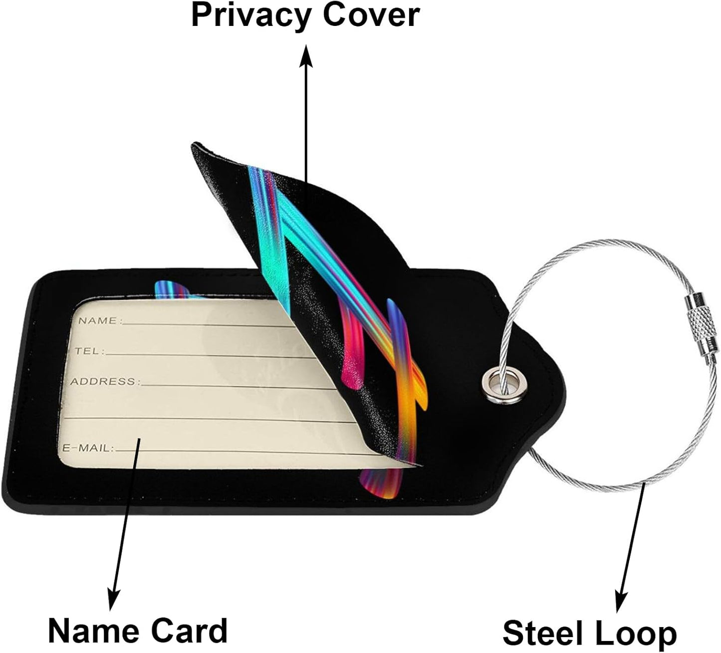 2 Pack Initial Luggage Tags for Suitcase, Colorful Letter Design Cruise Name Bag Tags, Novelty Baggage Identifiers with Full Privacy Cover, Leather ID Label for Women Men Kids Travel, Rainbow Letter E