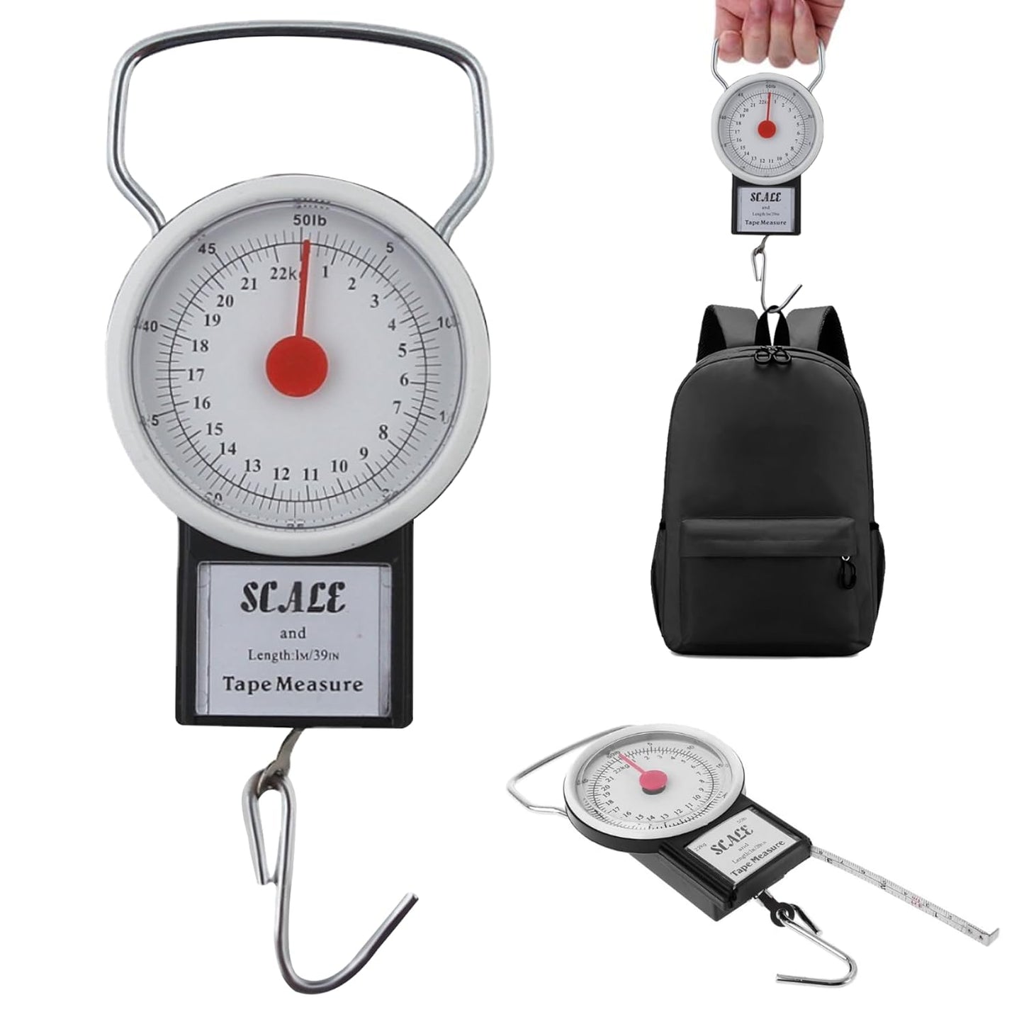 Luggage Scales, Manual Luggage Scale 22kg Portable Travel Scales for Luggage Weight Scale with 1m Tape and Adjustable Scale Hanging Suitcase Scales for Package Weighing