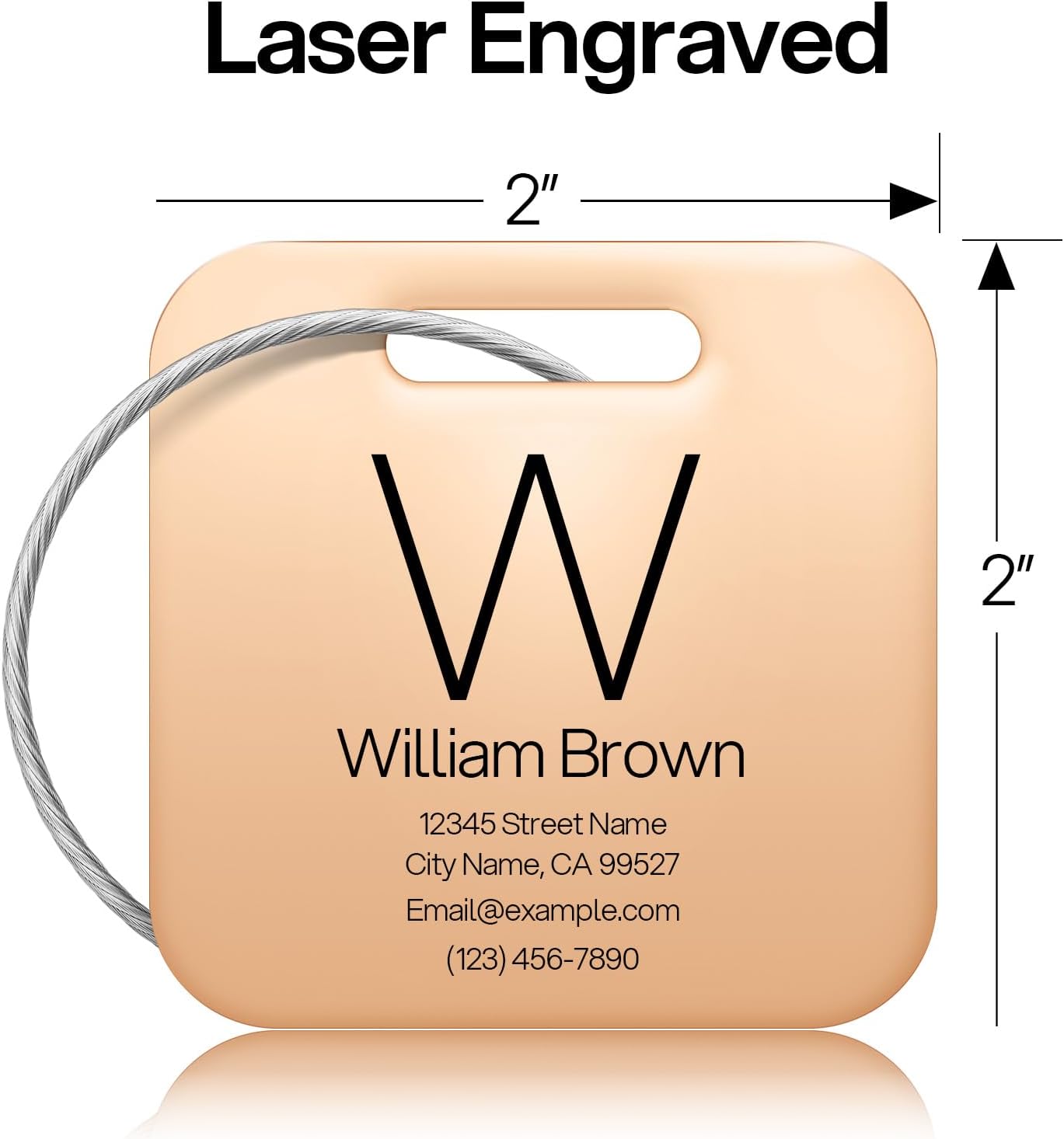 Initial Personalized Luggage Tags for Suitcases - Laser Engraved Stainless Steel Custom Name ID Tag for Backpack and Bag Kids, Women - Metal Baggage Tags Travel Essentials Accessories(Square-Rosegold)
