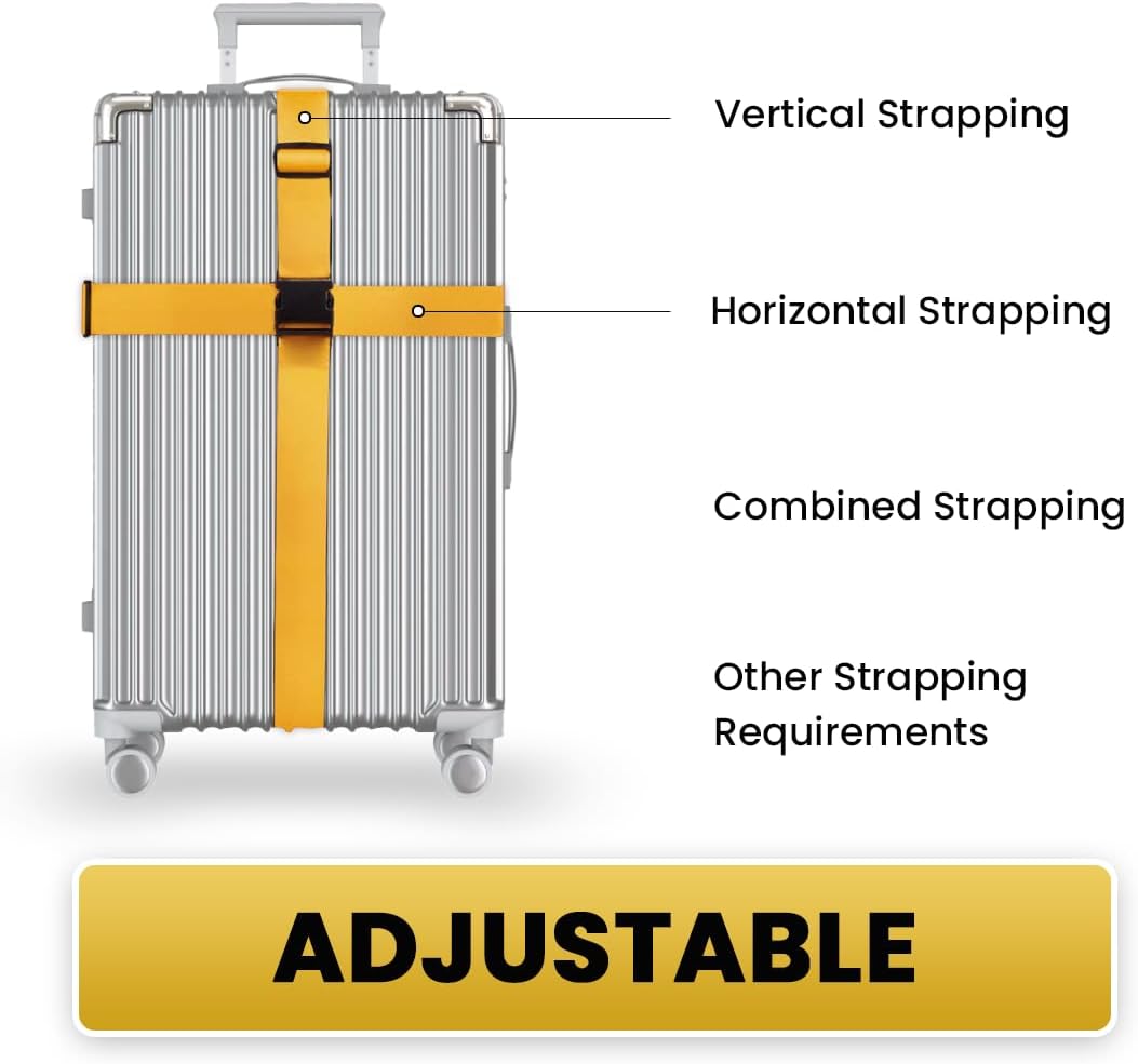 L'AIKEAU Luggage Straps for Suitcases - 4-Pack Travel Belt for Luggage, Backpack Straps, and Bag Straps - Travel Accessories for Suitcase, Suitcase Belt, and Backpack Luggage Strap (Yellow)