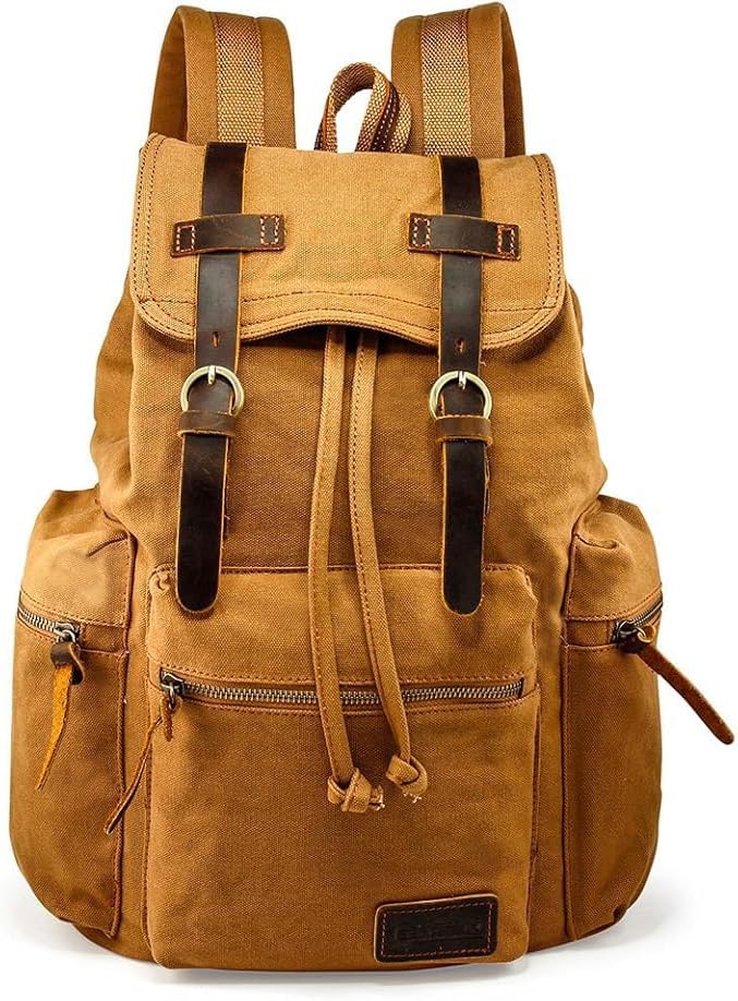 GEARONIC Vintage Canvas Backpack, Casual Daypack Backpacks for Men Women, 15inch Laptop Bag Travel Hiking Camping Rucksack