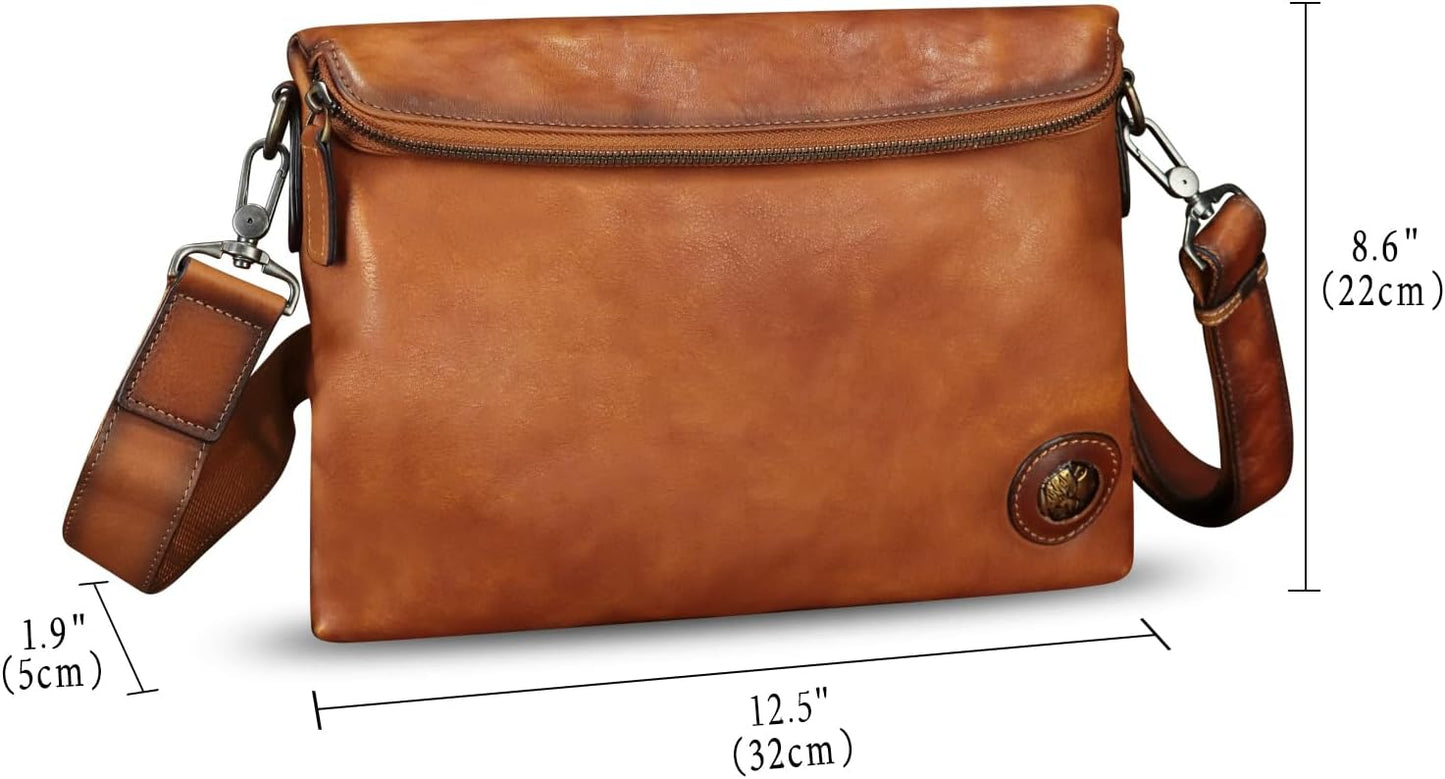 IVTG Genuine Leather Messenger Bag and Clutch Purse for Men and Women Leather Shoulder Bag Crossbody Satchel Purse with Strap
