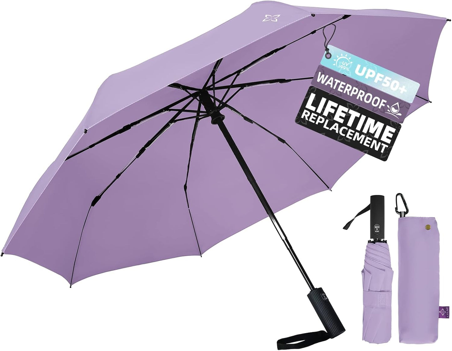UV Travel Umbrella for Sun Protection & Rain, Compact Windproof Folding, Refined craftsmanship, Auto Open/Close, 43" Canopy with color coating, UPF 100+ UV Blocking, TSA Approved