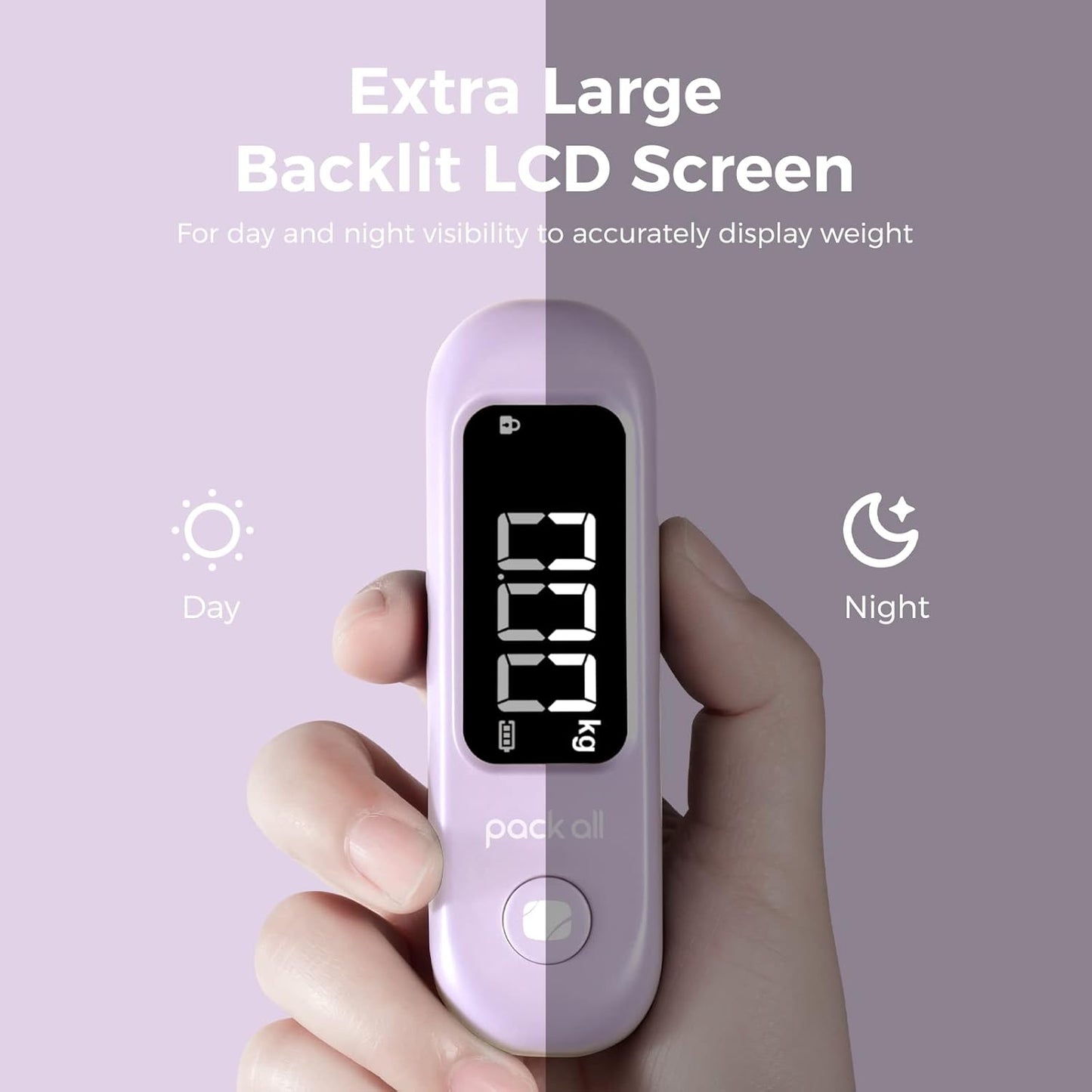 pack all 110 Lbs Luggage Scale, Digital Handheld Baggage Scale, Travel Suitcase Weight Scale with LCD Display, Battery Included, Purple