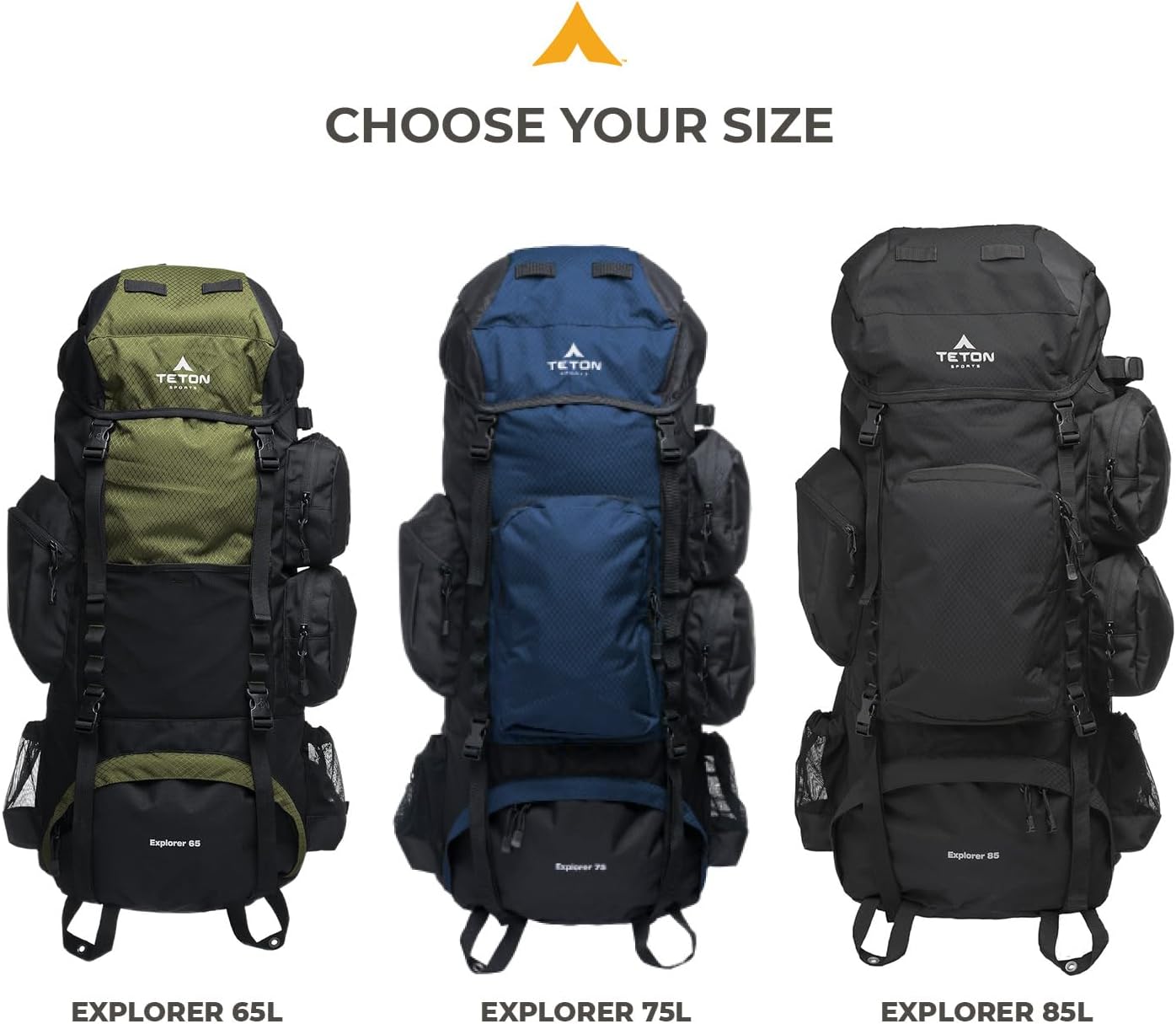 Teton 75L Explorer Internal Frame Backpack for Hiking, Camping, Backpacking, Rain Cover Included, Olive