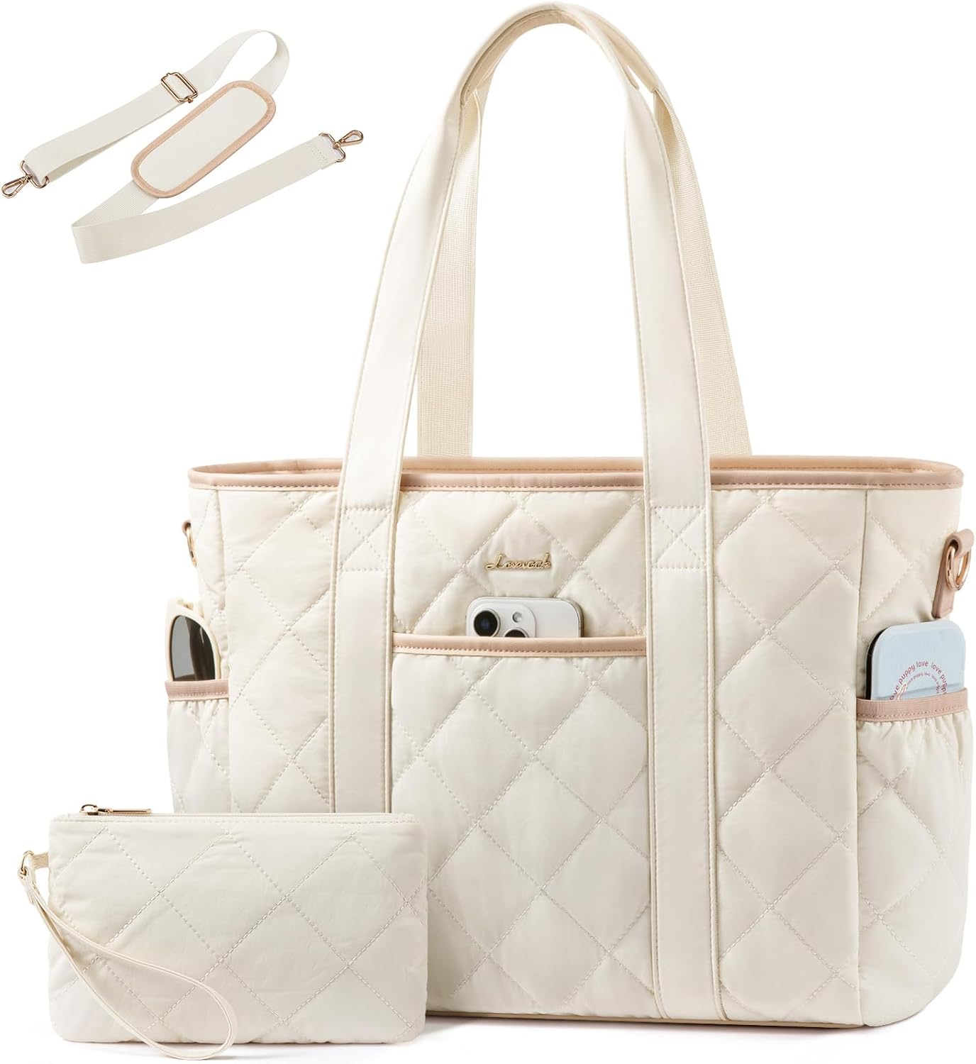 LOVEVOOK Tote Bag for Women, Puffer Work Tote Bag with Zipper, Quilted Nurse Teacher Shoulder for Daily,Travel,Gifts for Her