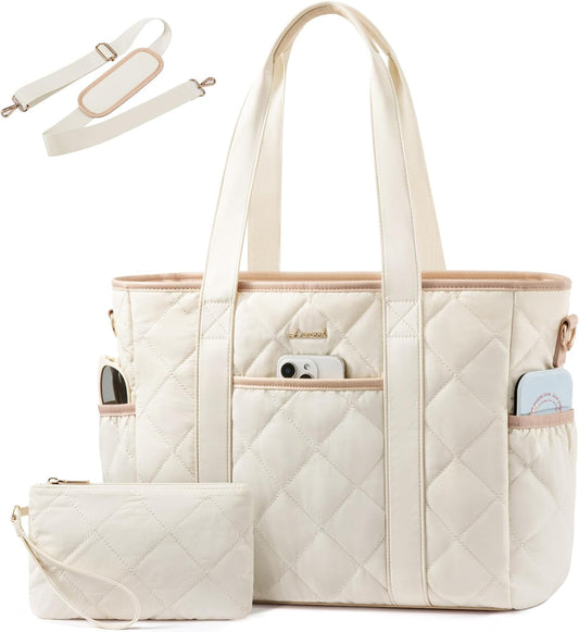 LOVEVOOK Tote Bag for Women, Puffer Work Tote Bag with Zipper, Quilted Nurse Teacher Shoulder for Daily,Travel,Gifts for Her