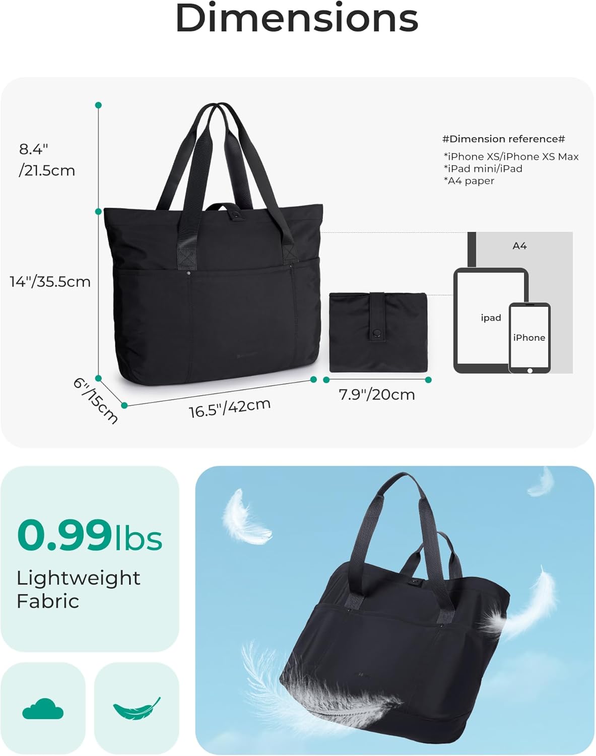 BAGSMART Tote Bag for Women, Foldable Tote Bag With Zipper Travel Large Shoulder Bag Handbag for