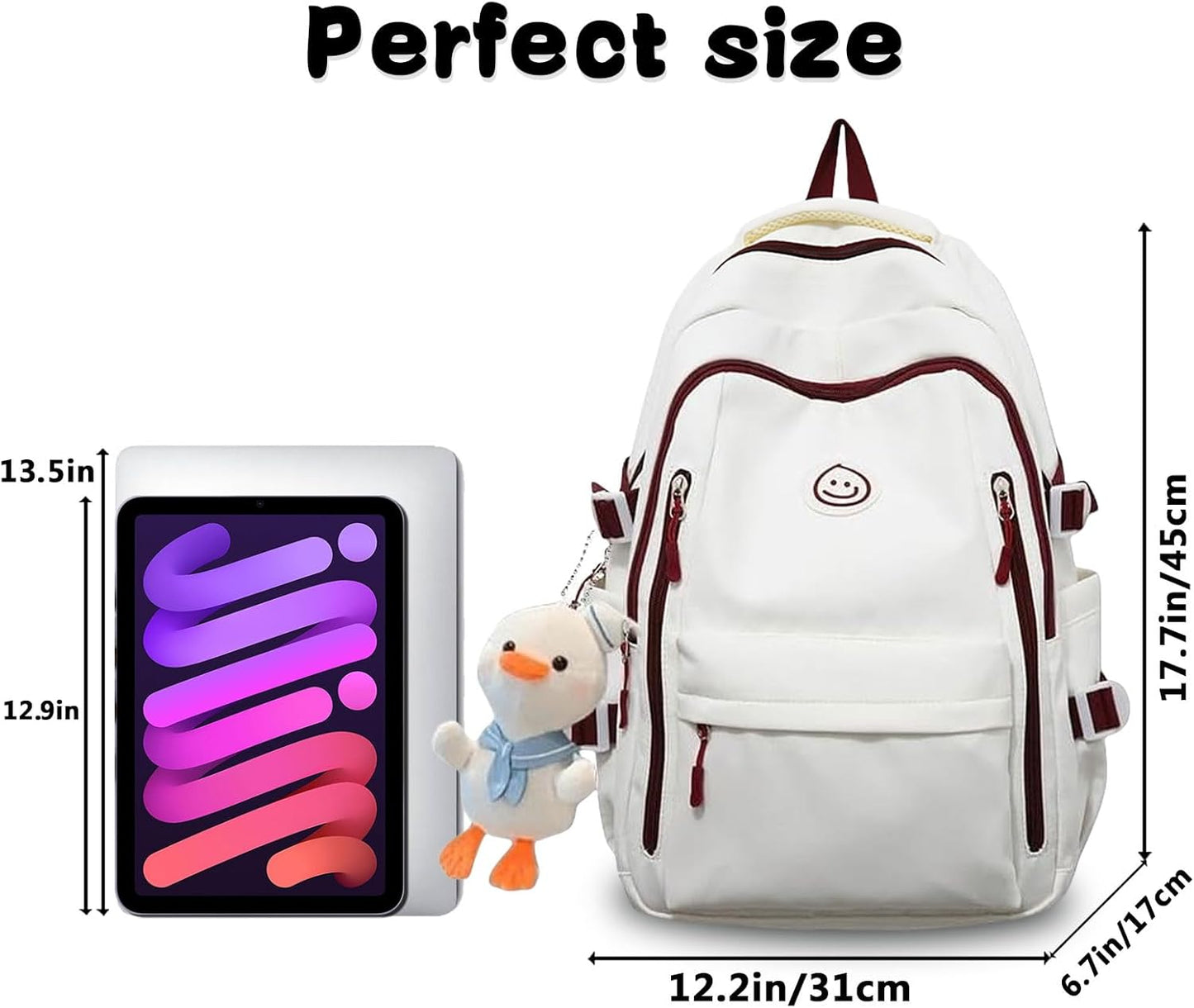 Teclado Kawaii Backpack with Cute Accessories Lightweight Bookbags Laptop Bag Waterproof Casual Travel Daypacks (Red)