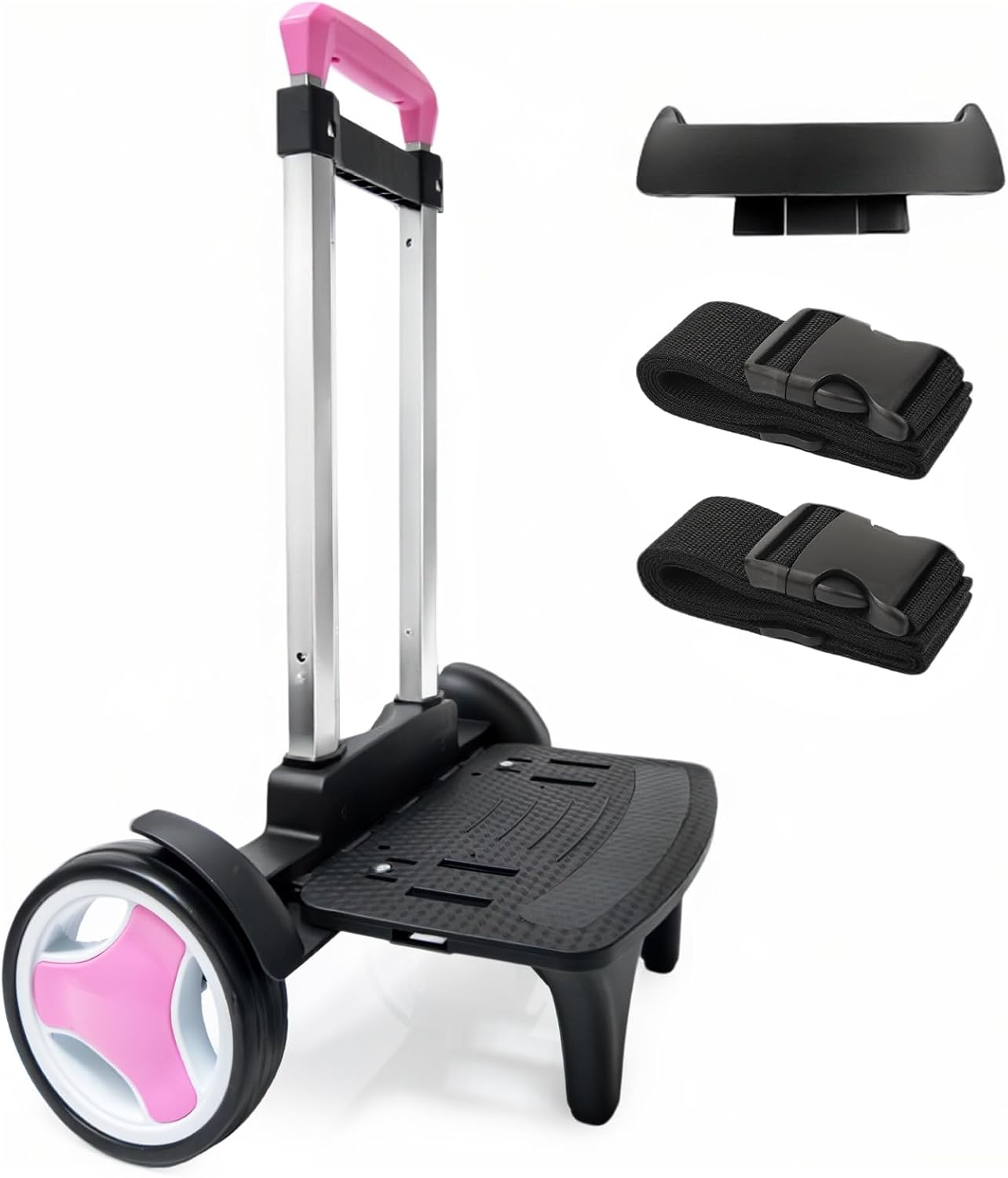 Rolling Backpack Trolley Cart with Stair-Climbing Quiet Wheels,Foldable Aluminum Frame,Adjustable Handle,Large 77 lbs Capacity–Fits Travel Bags,Book Bags,Shopping–Pink,No Edge Guard