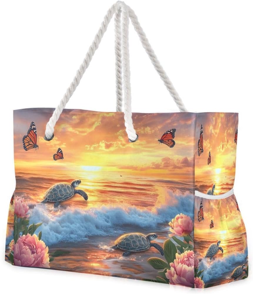 senya Large Beach Bags Totes Canvas Tote Shoulder Bag Soft Wave Water Resistant Bags for Gym Travel