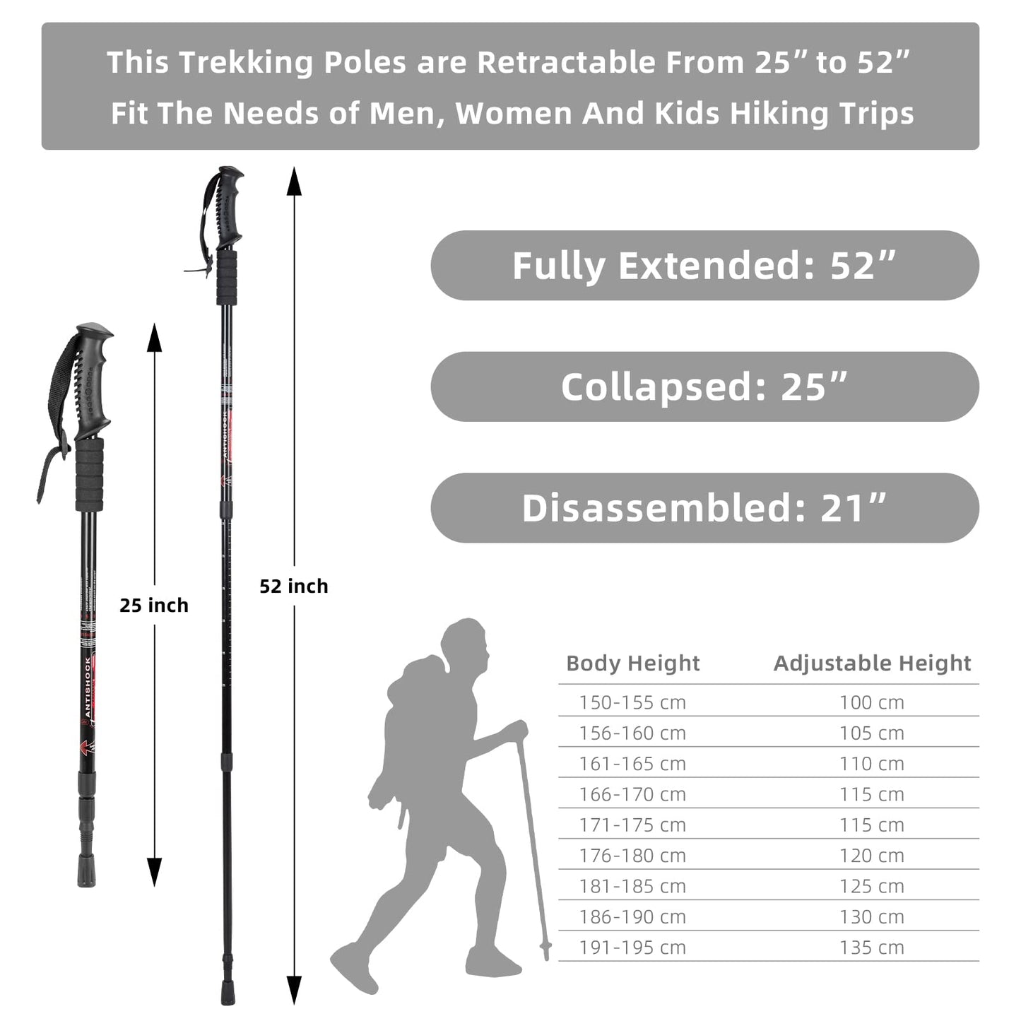 Aihoye Trekking Poles, Collapsible Lightweight Shock-Absorbent Hiking Walking Sticks Adjustable