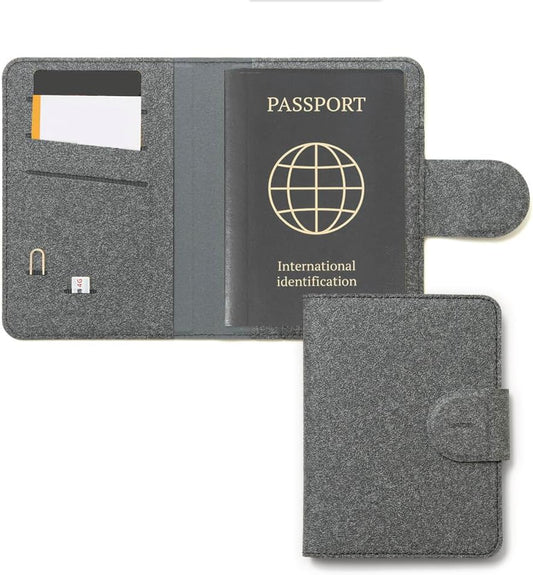 LHiDS Leatherette Passport Holder with RFID Protection, Premium PU Leather, Snap Button Closure, Travel Passport Wallet Cover for Passport, Boarding Passes, Business Cards, Cash (Black)