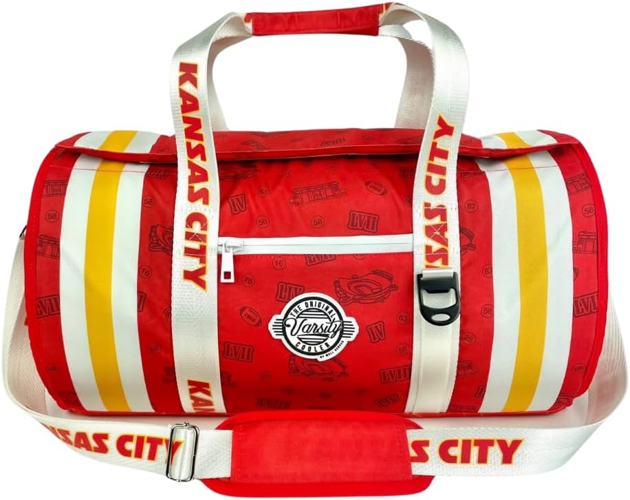 Varsity Cooler Kansas Travel Party Duffel & Cooler – 30 Can Leakproof Insulated Tote Bag, Waterproof Soft compartment for Tailgating, Golf, Beach, Carry-On Luggage & Outdoor Sports