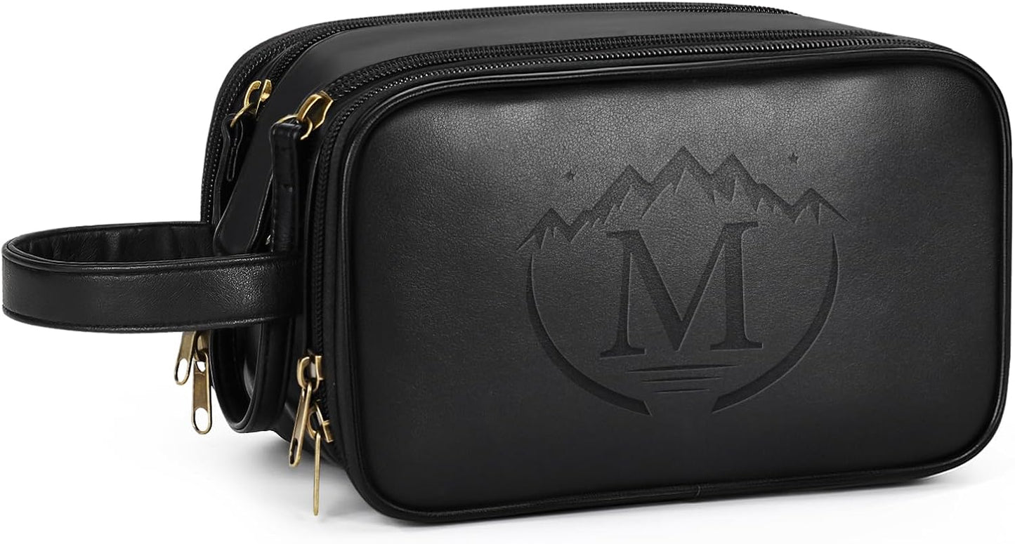 Travel Toiletry Bag for Men,Mens Shaving Bags for Toiletries,Men's Toiletry Travel Bag Leather,Personalized Travel Essentials,Birthday Gifts For Men,Black- L