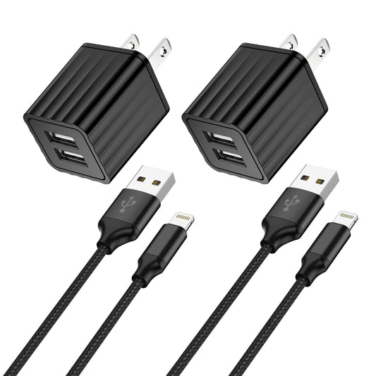 iPhone Fast Charger,2Pack Dual Port Wall Charger with Fast Charging 6.6FT Long Nylon Braided USB to Lightning Cable Cord Double Wall Charger Adapter Block Plug for iPhone 14 13 12 Pro Max 11 SE iPad