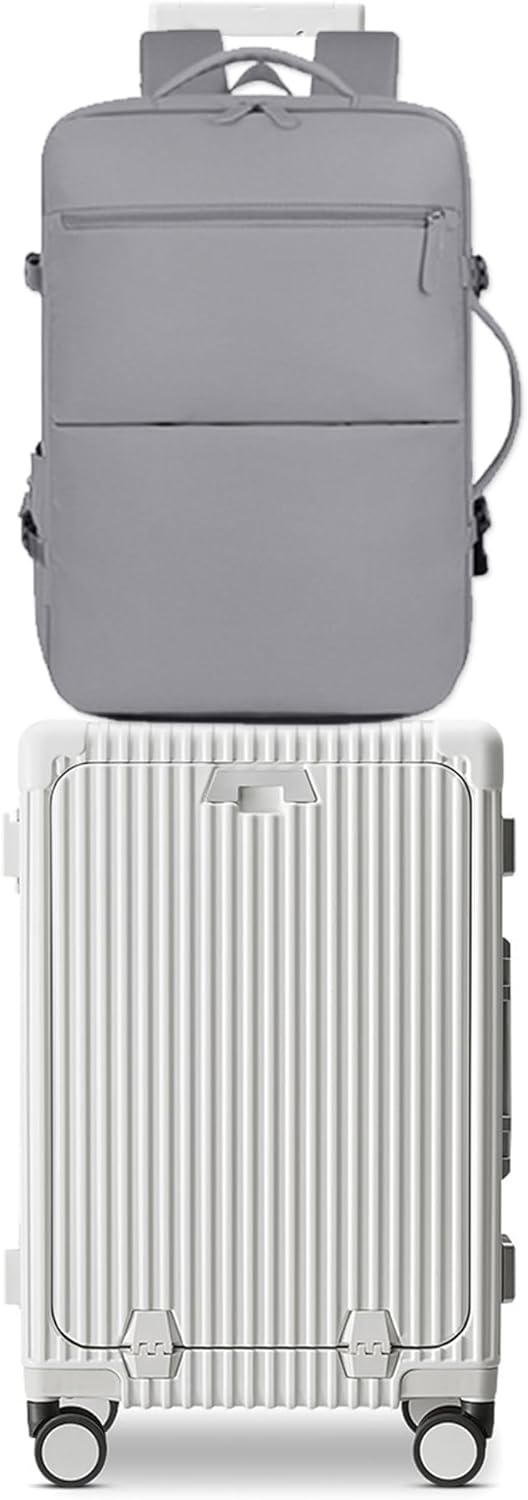 feilario 2 Piece Set 20in Aluminium Frame PC Hard Shell Spinner Wheels Luggage, Built-In TSA lock Carry on Suitcase, with Cup Holder, USB Port, Phone Holder