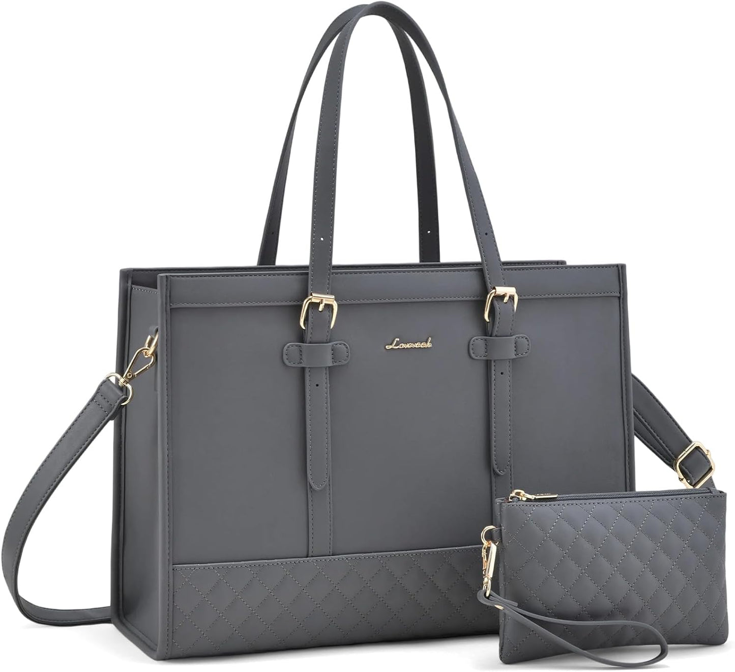 LOVEVOOK Laptop Bag for Women,15.6 inch Laptop Tote Bag Waterproof PU Leather Computer Bag Work Bags for Business Office, Large Capacity Laptop Purse Professional Work Tote Black