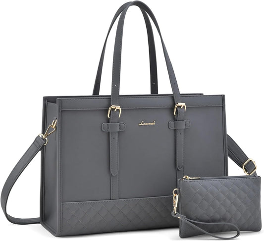 LOVEVOOK Laptop Bag for Women,15.6 inch Laptop Tote Bag Waterproof PU Leather Computer Bag Work Bags for Business Office, Large Capacity Laptop Purse Professional Work Tote Black