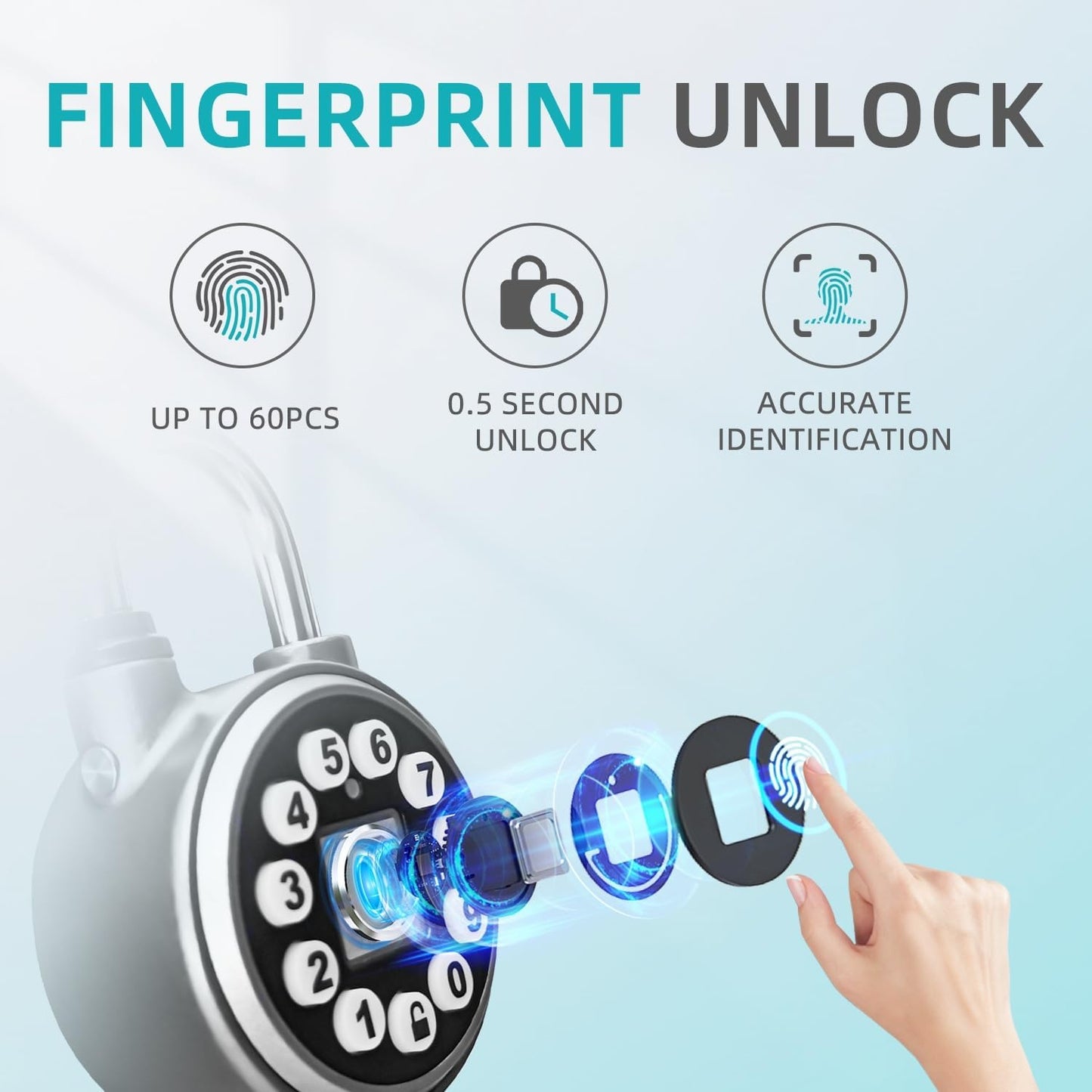 SFW Smart Bluetooth Fingerprint Padlock, Water Resistant, Silver, Suitable for Gyms, Sports Facilities, Bicycles, Schools, Luggage, Lockers