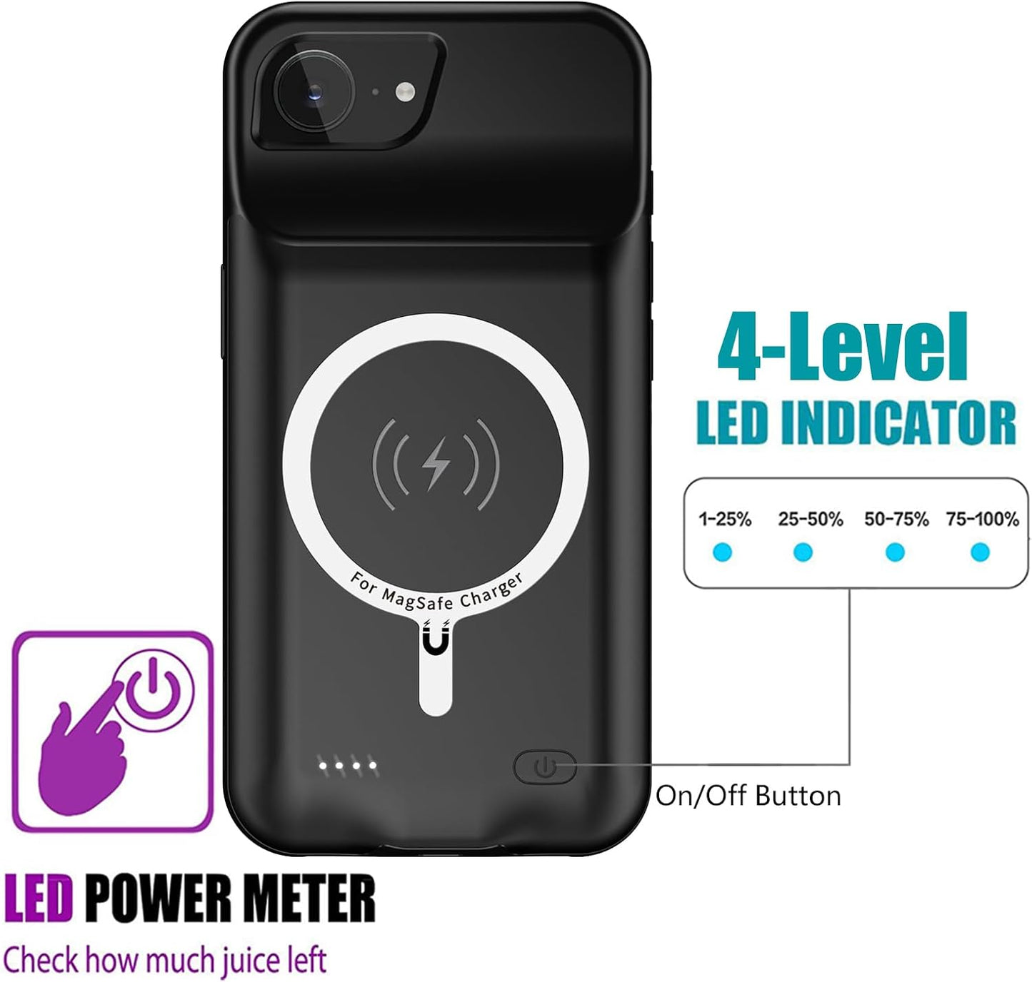 Battery Case for iPhone 16e, Upgraded 10000mAh Rechargeable Portable Charging Case with Wireless Charging Compatible for iPhone 16e (6.1 inch) with Carplay Extended Battery Pack Charger Case (Black)