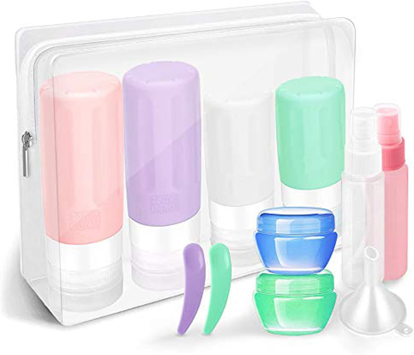 Travel Bottles Kit, TSA Approved Leak Proof Portable Toiletry Containers Set, Clear PET Flight Size Cosmetic Containers for Lotion, Shampoo, Conditioner Bottles with Toiletry Bag（Multiple colors）