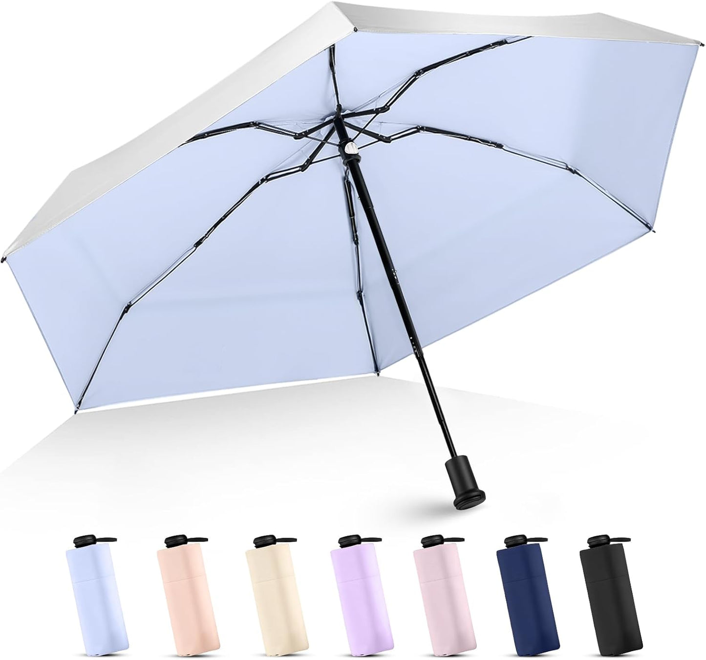 LEAGERA UPF 50+ Mini Umbrella for Travel - Compact Folding Sun Umbrella for Walking Summer Lightweight Purse Small Umbrellas for Women Girls