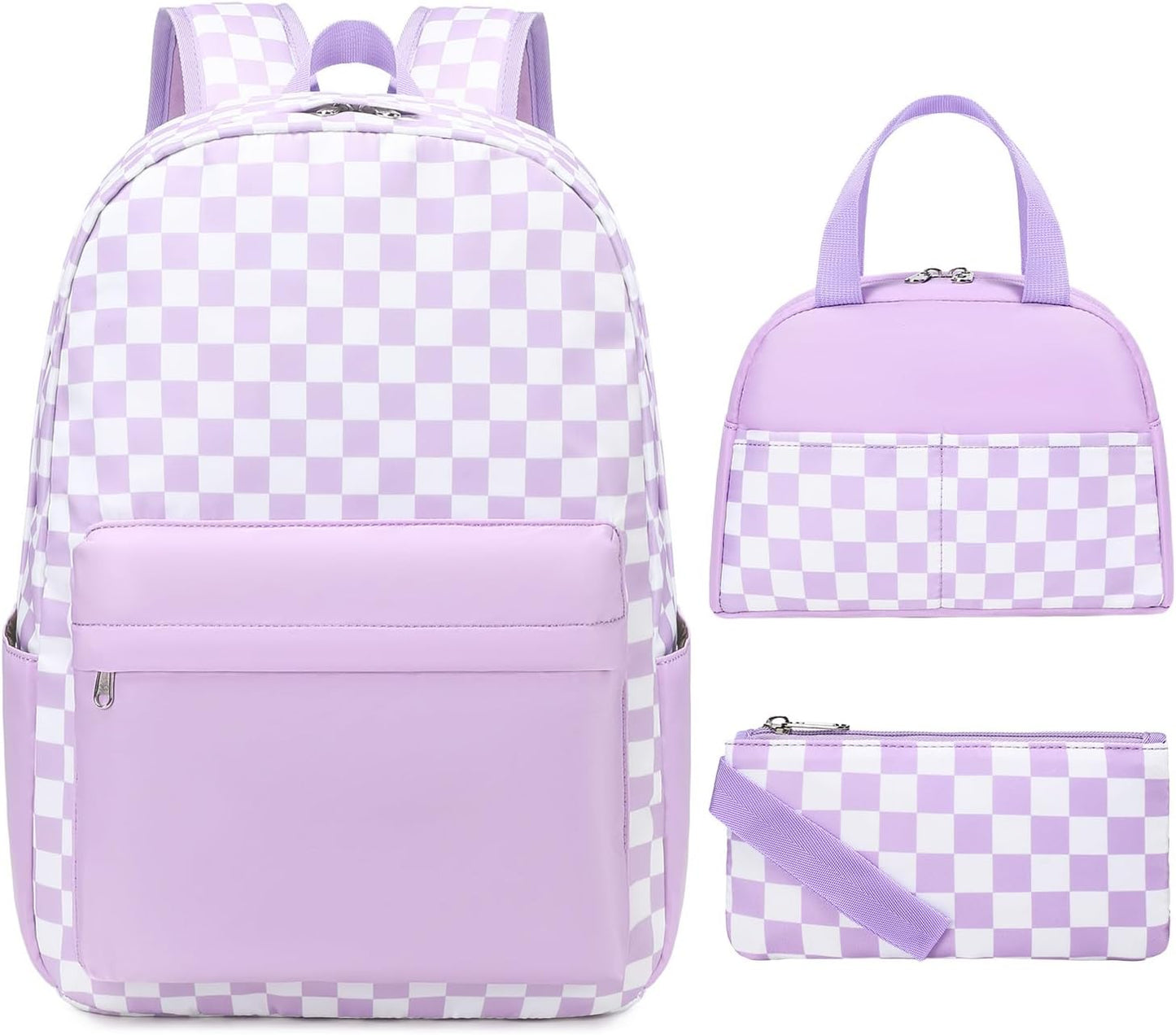 Checkered Backpack - School Backpack for Kids, Large Capacity, Waterproof, Lightweight, Black