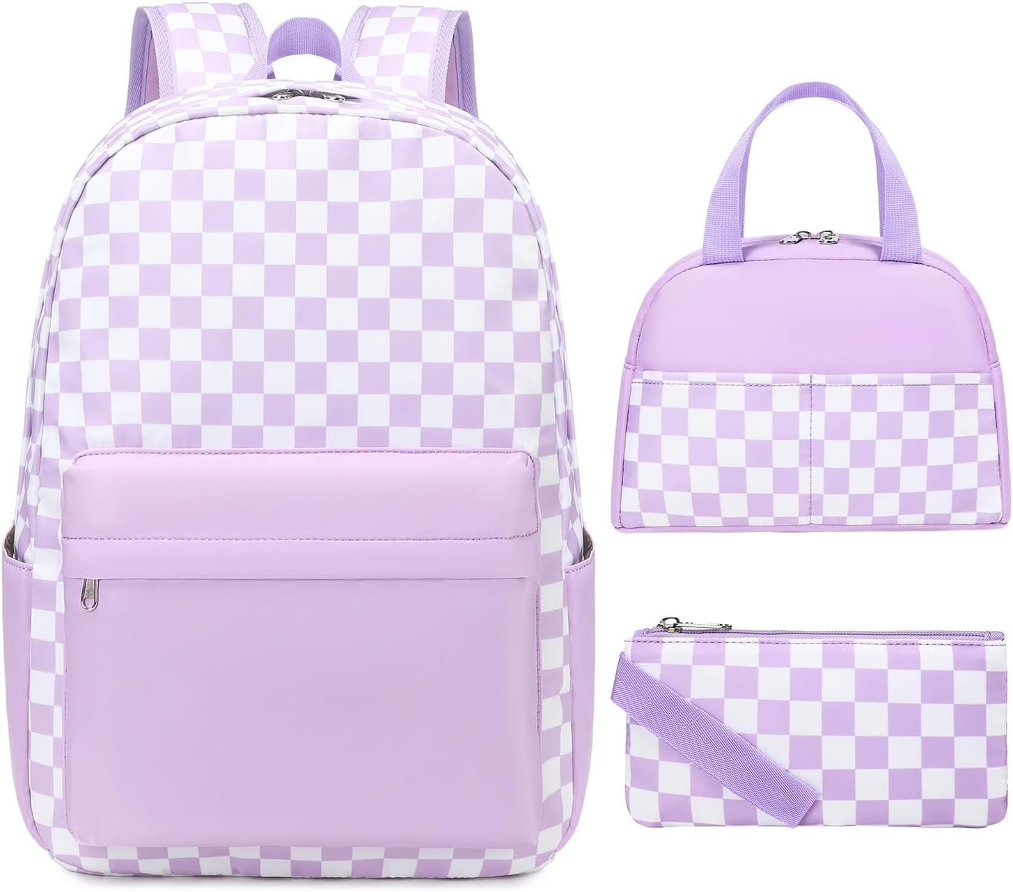 Checkered Backpack - School Backpack for Kids, Large Capacity, Waterproof, Lightweight, Black