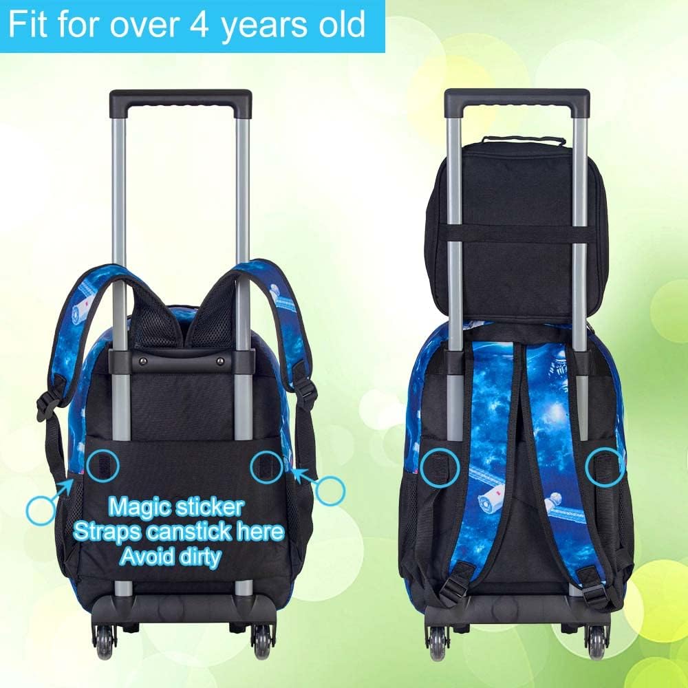 3PCS Rolling Backpack for Girls and Boys， Kids Unicorn Dinosaur Wheeled Bookbag