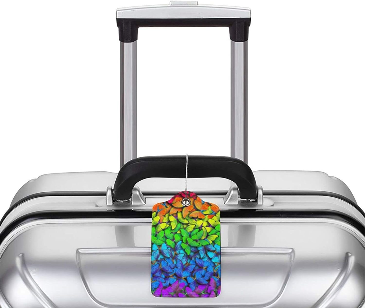 2 Pack Luggage Tag for Suitcases, Colorful Backpack Tag with Beautiful Butterflies Pattern Leather
