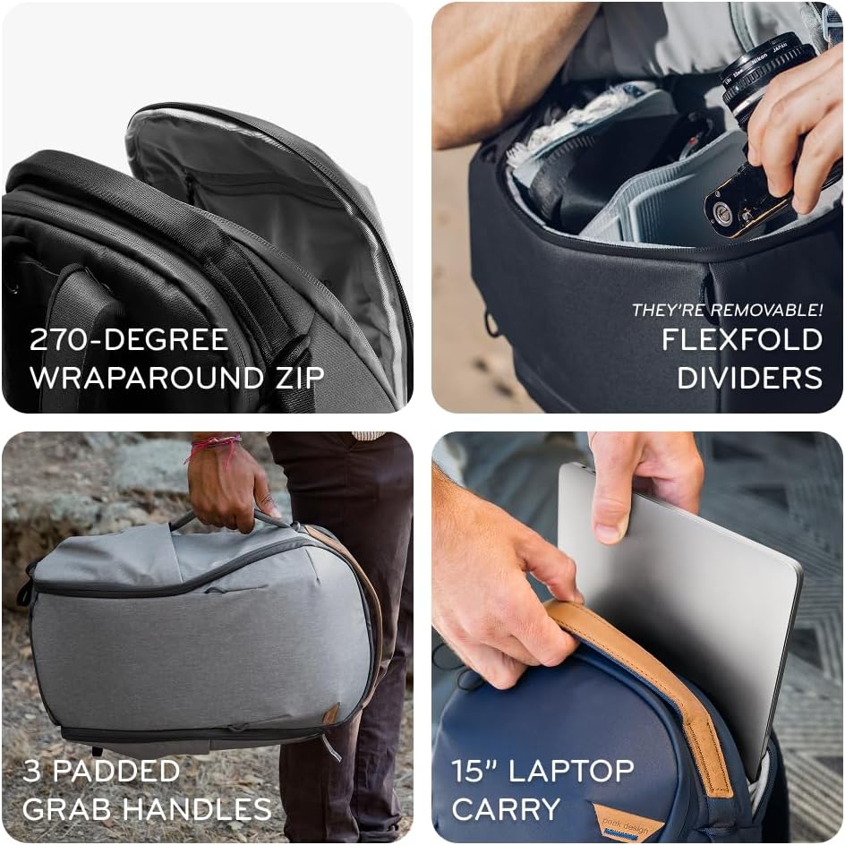 Peak Design Everyday Backpack Zip 15L, Eclipse, 270-Degree Zip, Dual Side Pockets, FlexFold Dividers, Fits 15" Laptop, For Camera Carry, Daily Commutes or Travel, Versatile Backpack for Men and Women