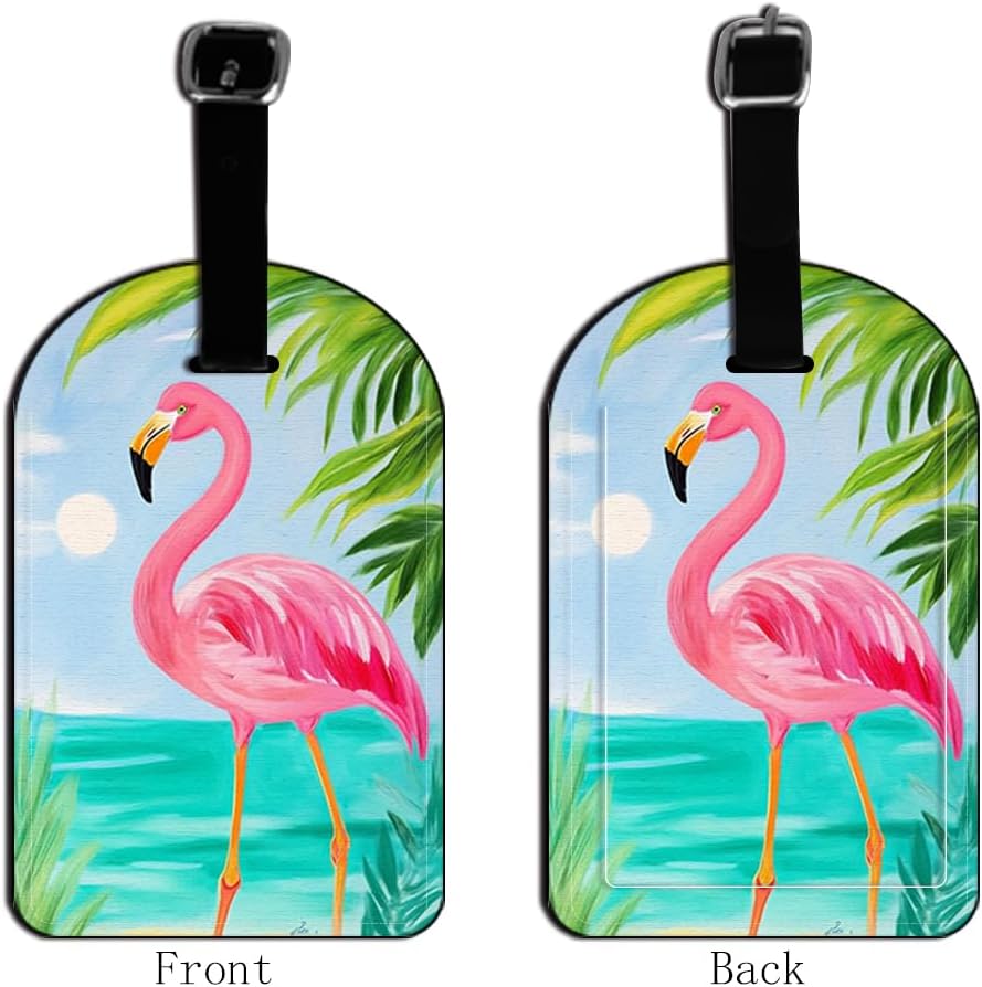 Flamingo and Palm Luggage Tag Beach VacatiOn Leather Travel Bag Labels Suitcase Luggage ID Tags