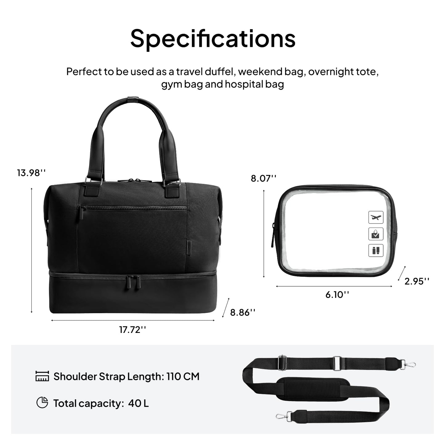 Travel Duffle Bag for Women,40L Weekender Bags Airline Approved Carry On with Shoe Compartment &