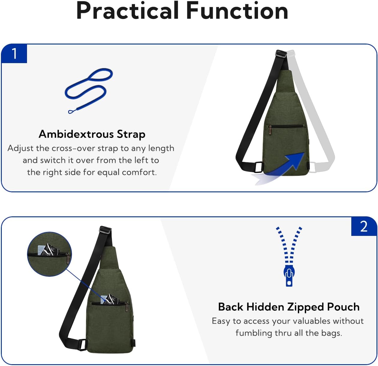 WATERFLY Medium Crossbody Sling Backpack Anti Theft Backpack for Traveling Chest Shoulder Bag