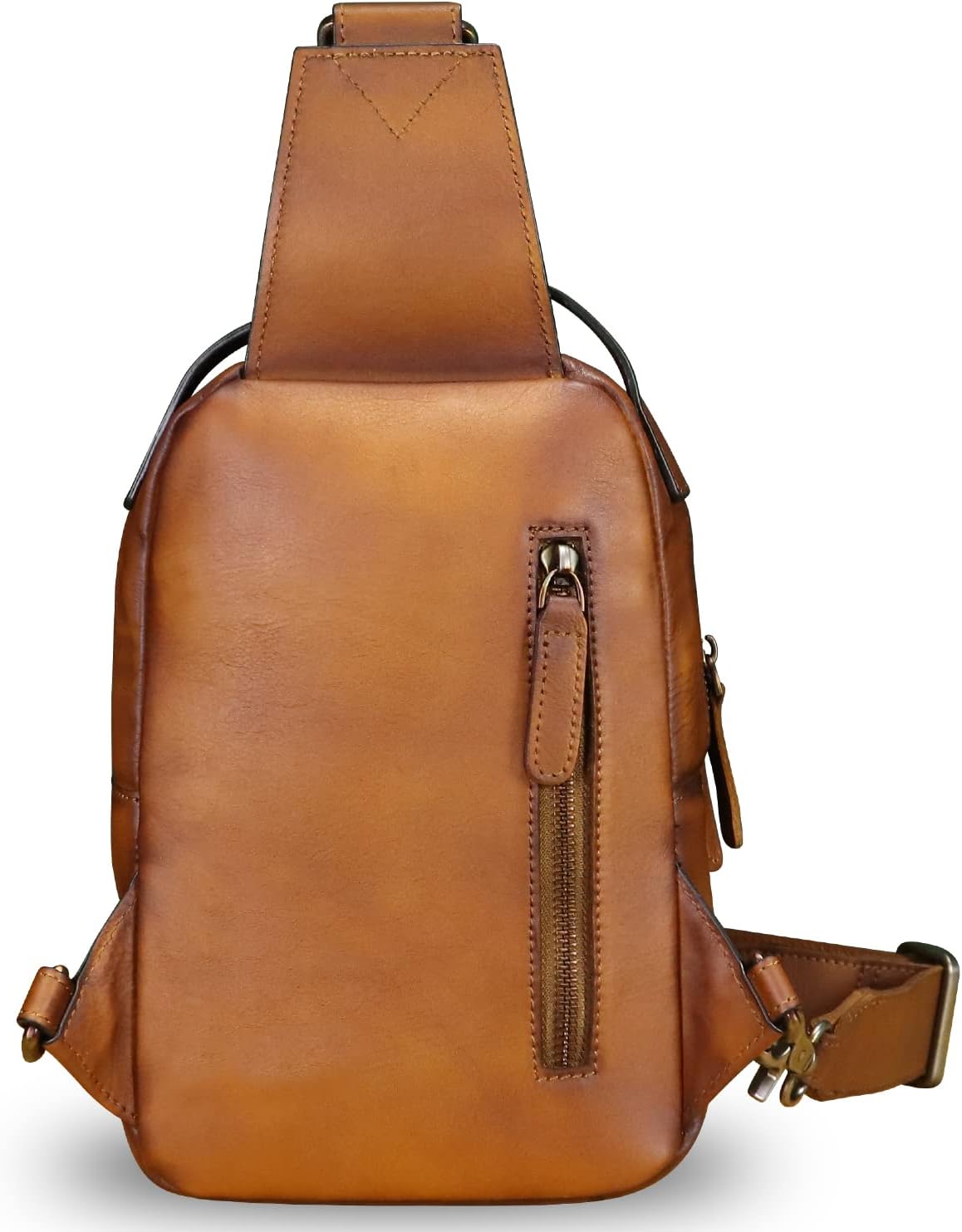 Genuine Leather Sling Bag Crossbody Purse Retro Handmade Hiking Daypack Motorcycle Shoulder Backpack Vintage Chest Bags (Brown)