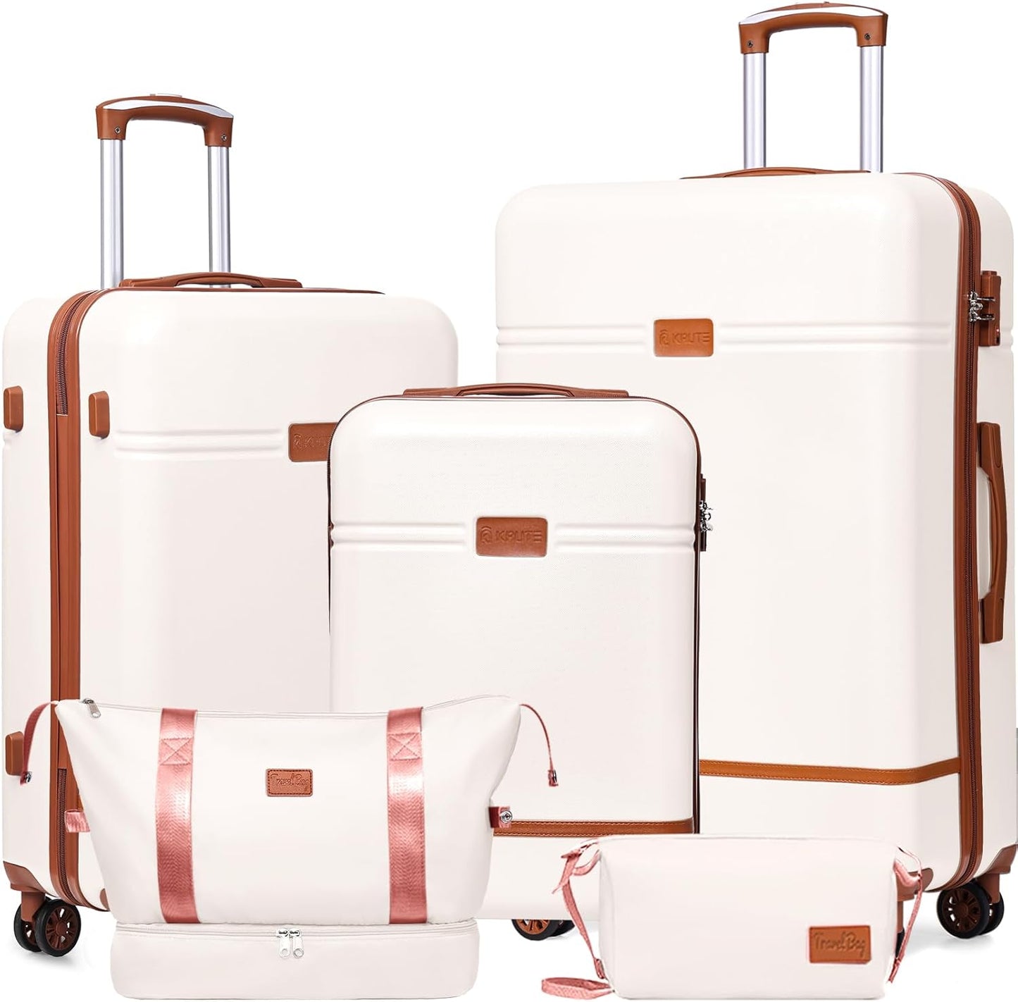 Krute Luggage Sets 5 Pieces Suitcase Set Hard Shell Carry On Luggage with Spinner Wheels TSA Approved Durable PC+ABS Hard Side Suit Case