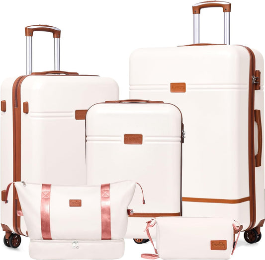 Krute Luggage Sets 5 Pieces Suitcase Set Hard Shell Carry On Luggage with Spinner Wheels TSA Approved Durable PC+ABS Hard Side Suit Case