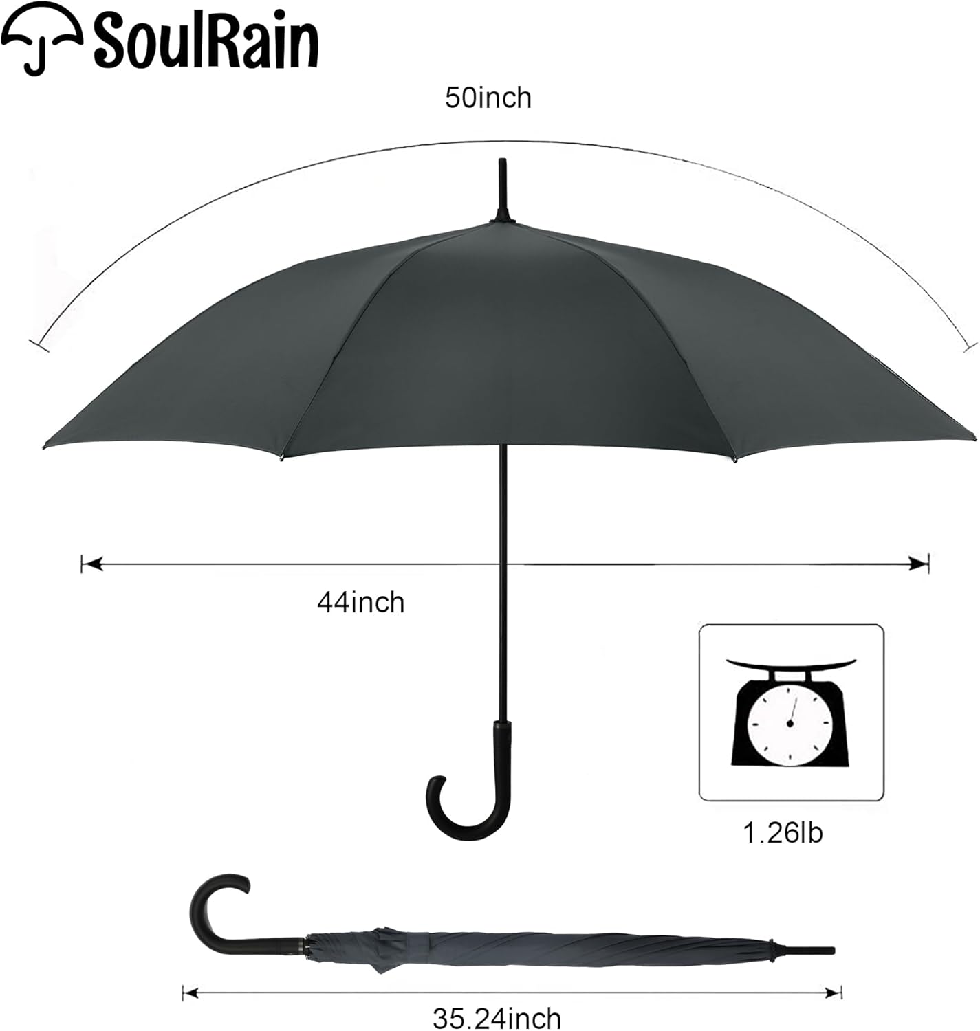 SoulRain 50 Inch Large Stick Umbrella Windproof Automatic Open Oversized J Handle Umbrellas for Men and Women Unbreakable Strong Travel Golf Umbrella