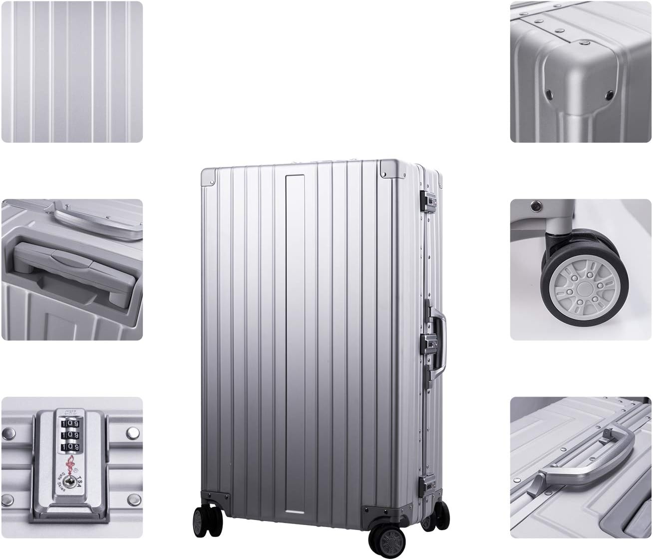TRAVELKING All Aluminum Luggage Zipperless Hard Shell Luggage Case with TSA Lock Spinner Alloy