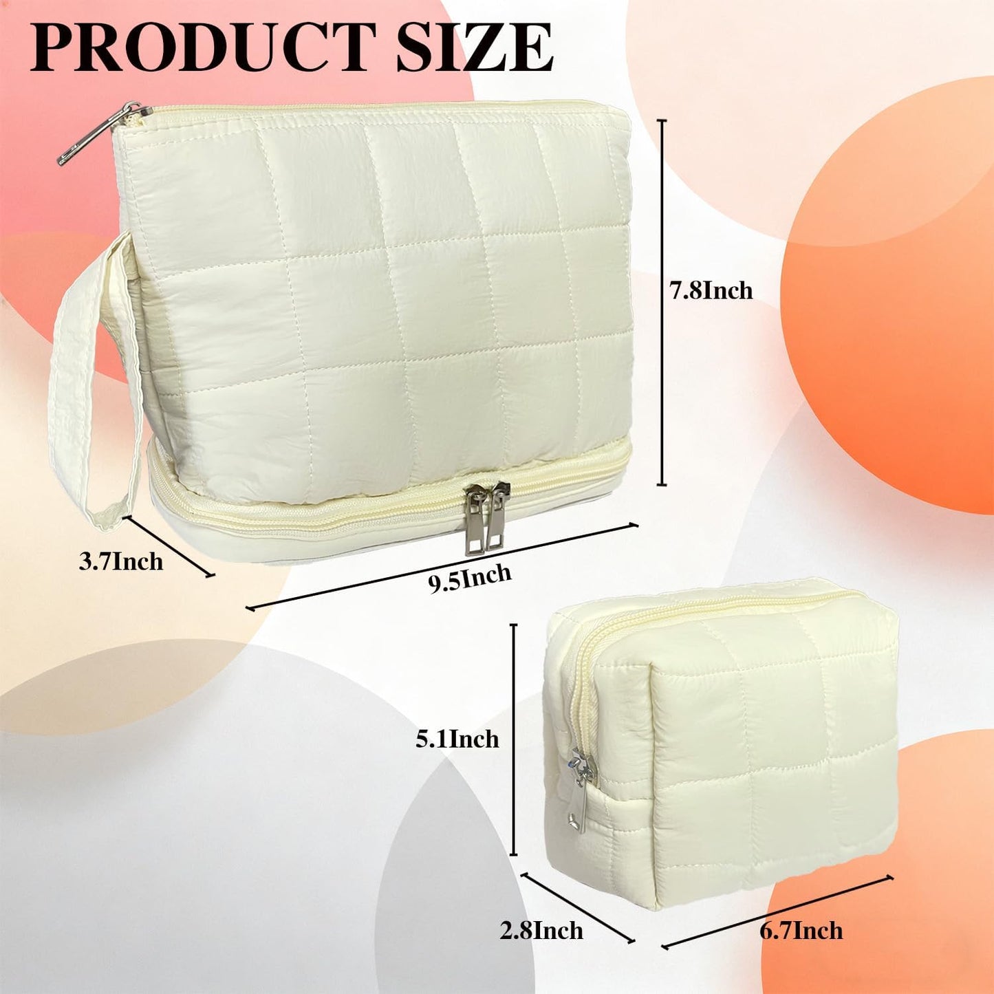 White Puffy Puffer Makeup Bag for Purse Small Makeup Pouch Quilted Cosmetic Bag Cute Cotton Toiletry Pouch Bag for Women